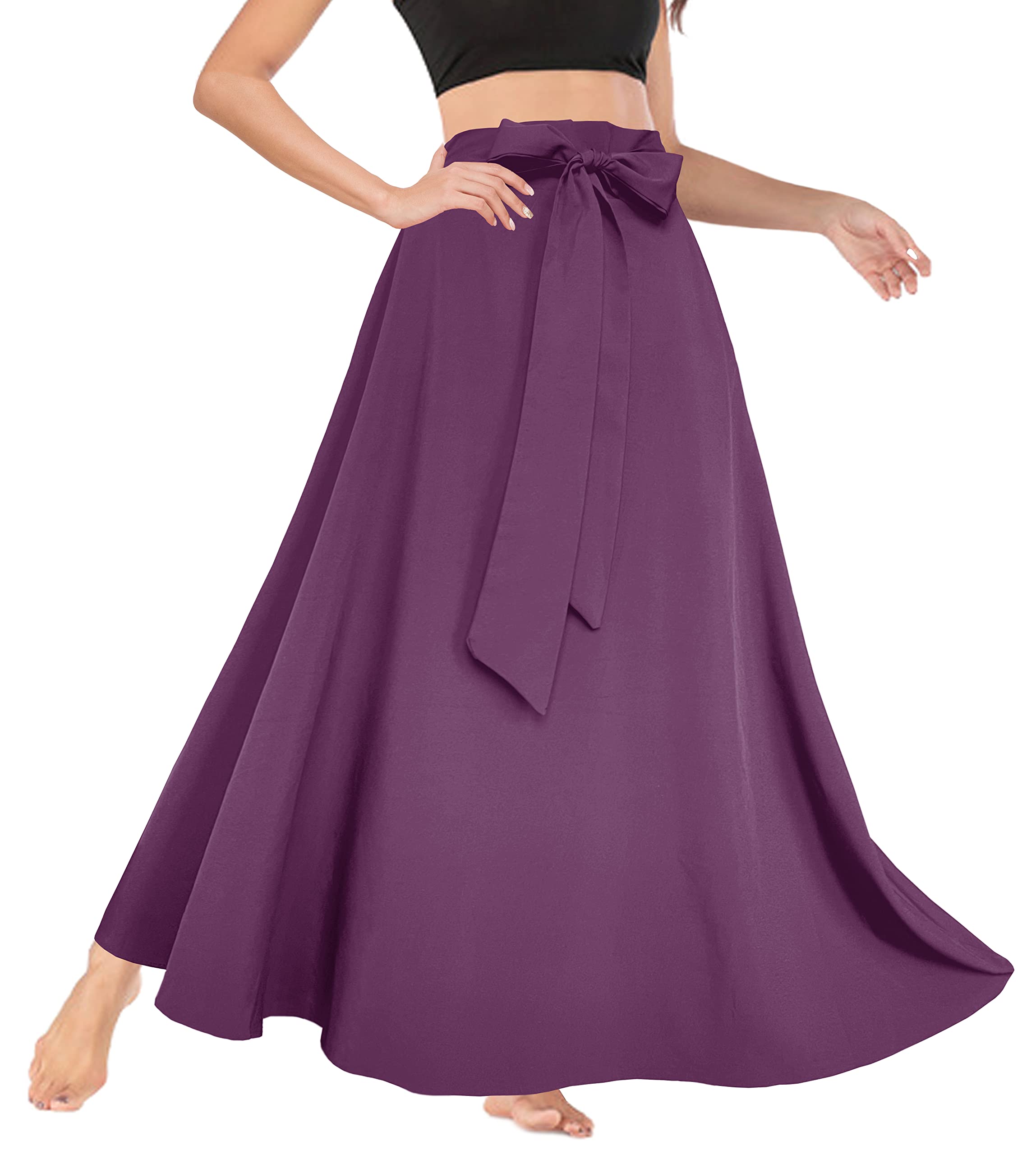 AfibiWomen's High Waist Skirt Tie Front A-Line Flowy Long Maxi Skirts with Pockets