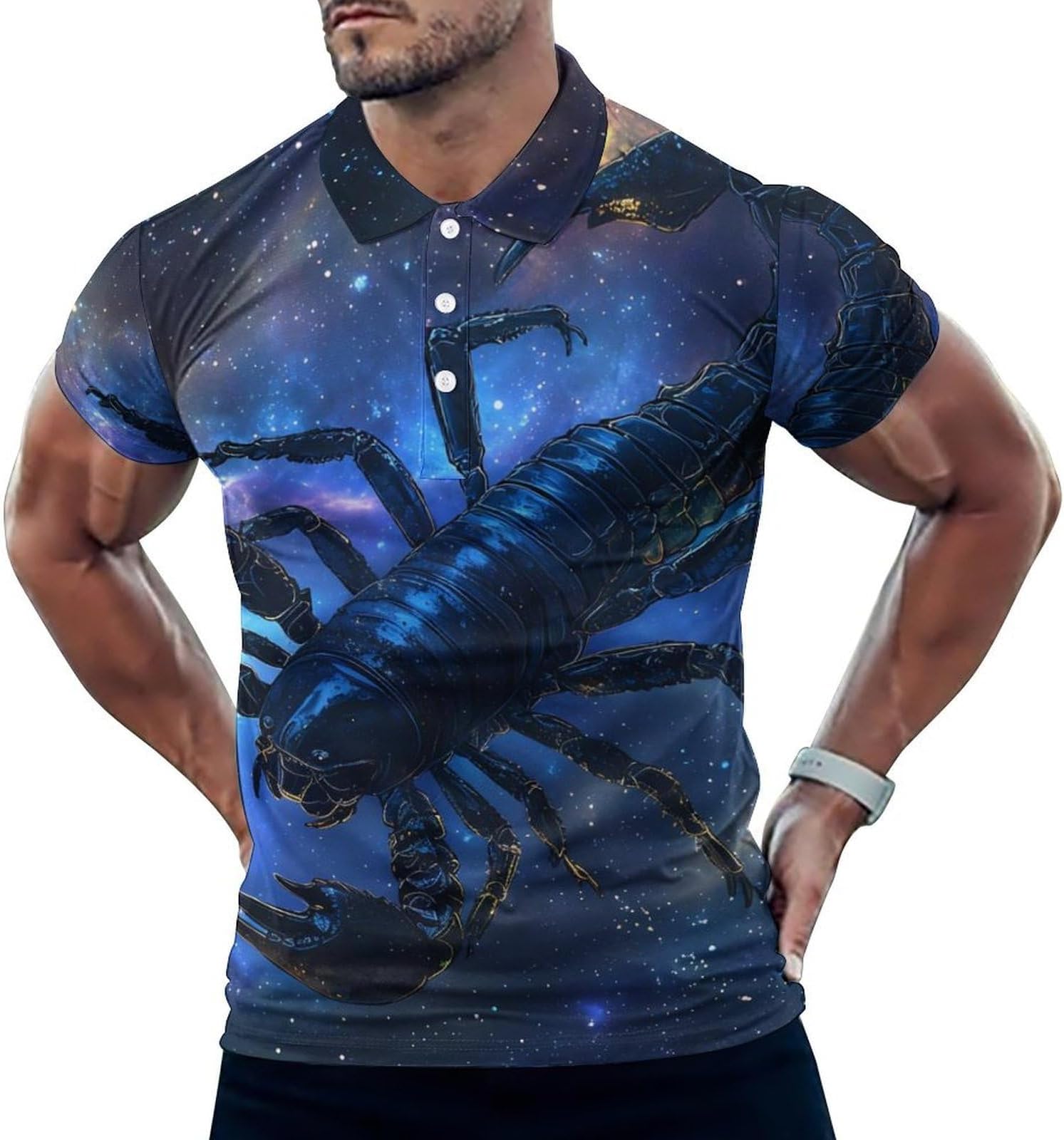 Scorpions Universes Galaxys Basic Polo Shirts for Men Button Down Collar Short Sleeve Golf Tees Tops