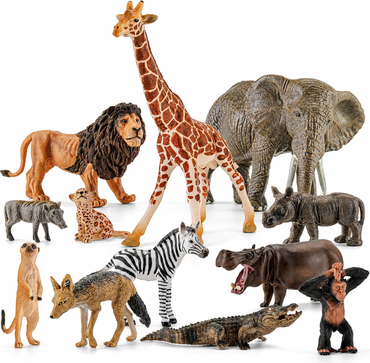 Juego de 12 cifras de animales de safari, cifras realistas de animales salvajes africanos, juguetes educativos de animales zoológicos, recuerdos de fiesta, accesorios de aula, adornos de