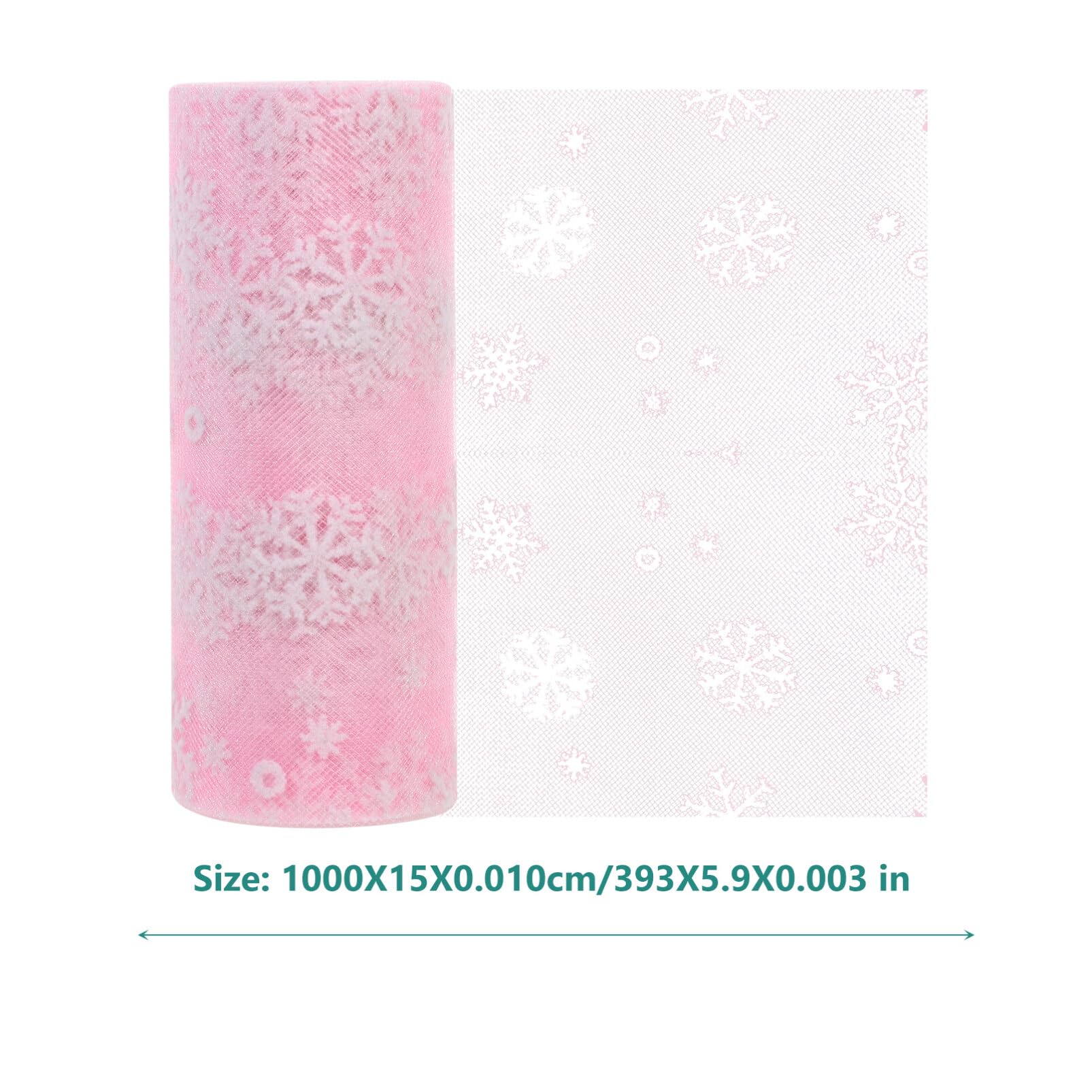 SEWACC 15cm 10Yards Christmas Snowflake Tulle Roll Craft Glitter Organza Snowflake Gauze Xmas Wrapping Ribbon for Christmas Decor Table Runner for Party Decoration (Pink) - Image 4