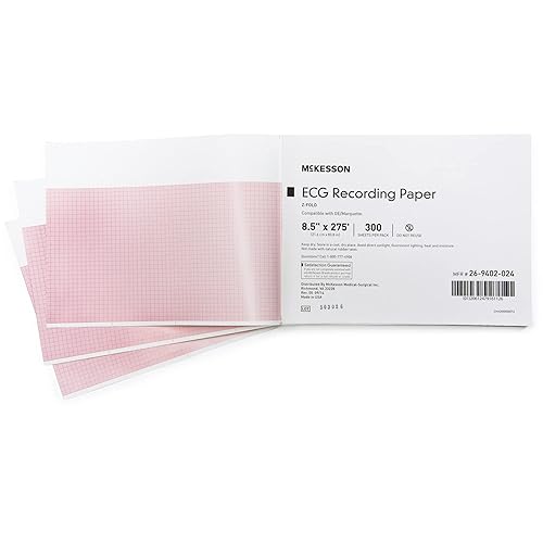 McKesson Papel de grabación ECG, papel térmico de cuadrícula roja, 8 12 pulgadas x 275 pies, 300 unidades, 1 paquete
