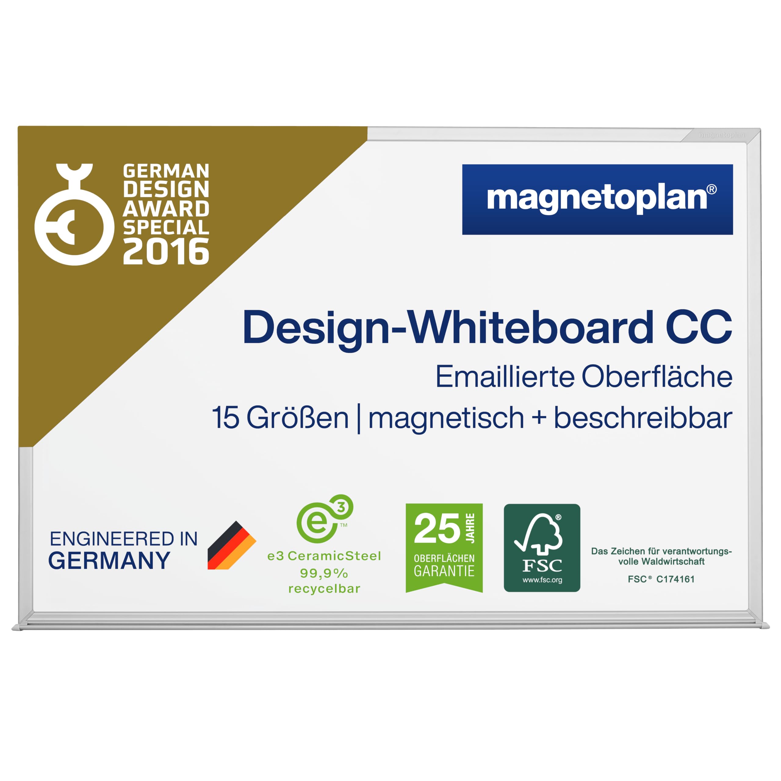magnetoplan Design-Whiteboard CC | Magnettafel BxH 2000x1200mm | Stabile, emaillierte Oberfläche| Perfekte Schreibfläche | Bürobedarf | Memoboard für Büro- und Konferenzräume | Homeoffice
