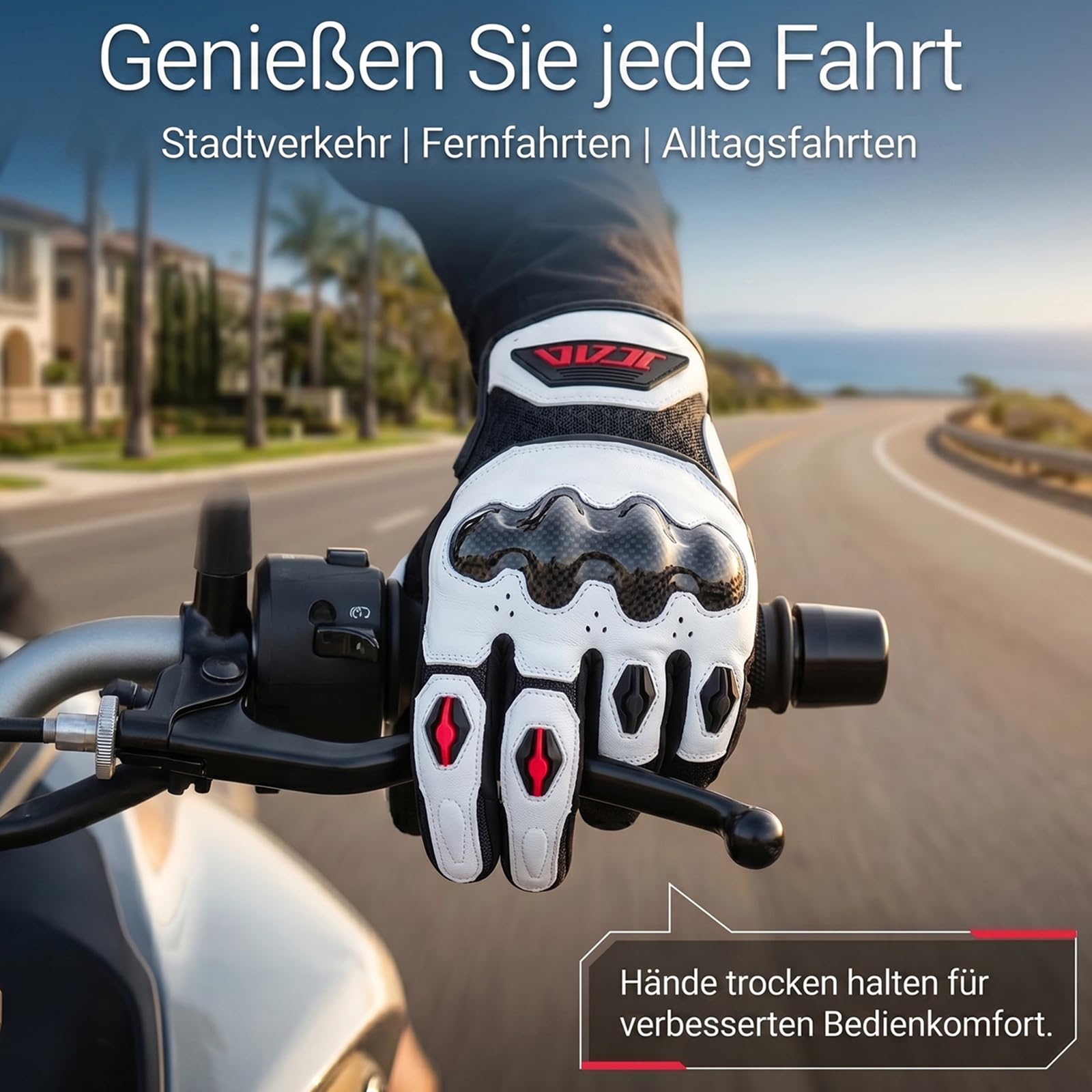 MOTOCENTRIC Kohlefaser Leder Motorradhandschuhe Herren Damen,Zwei-Finger-Touchscreen Motocross Handschuhe,Sommer Atmungsaktiv für Radfahren Rennen Fahrrad