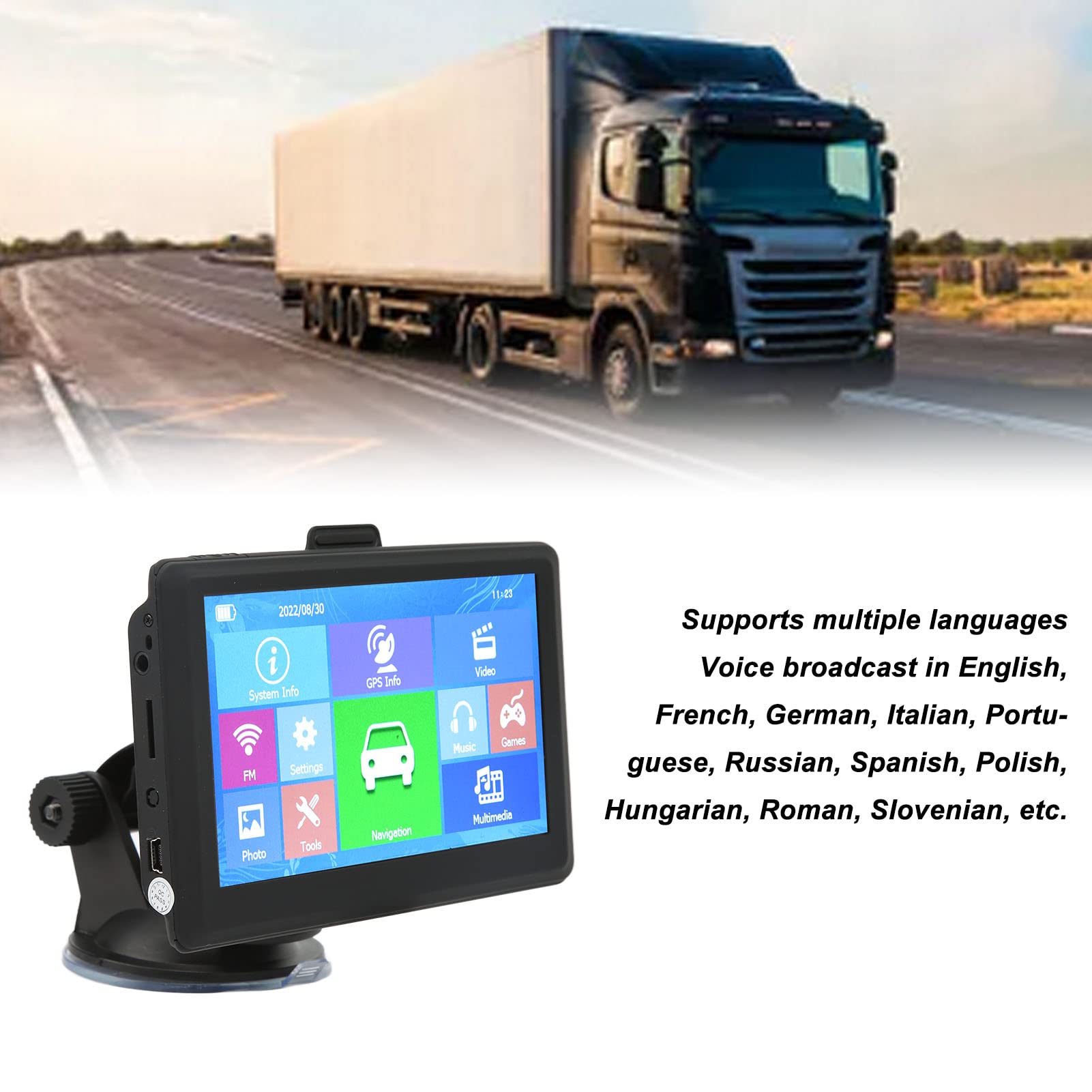 Navigatore GPS per Auto, di Navigazione GPS per Camion con Touchscreen da 5 Pollici 8 GB 256 M con Guida Vocale, Avviso Autovelox, Trasmissione FM Nitide Mappe