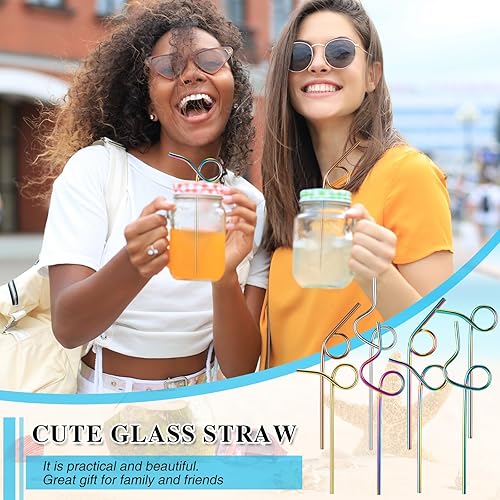 Miniatura 7 de Gejoy 8 popotes reutilizables de acero inoxidable con diseño curvado, con 2 cepillos de limpieza, tubos de metal multicolor para niños y adultos jugo