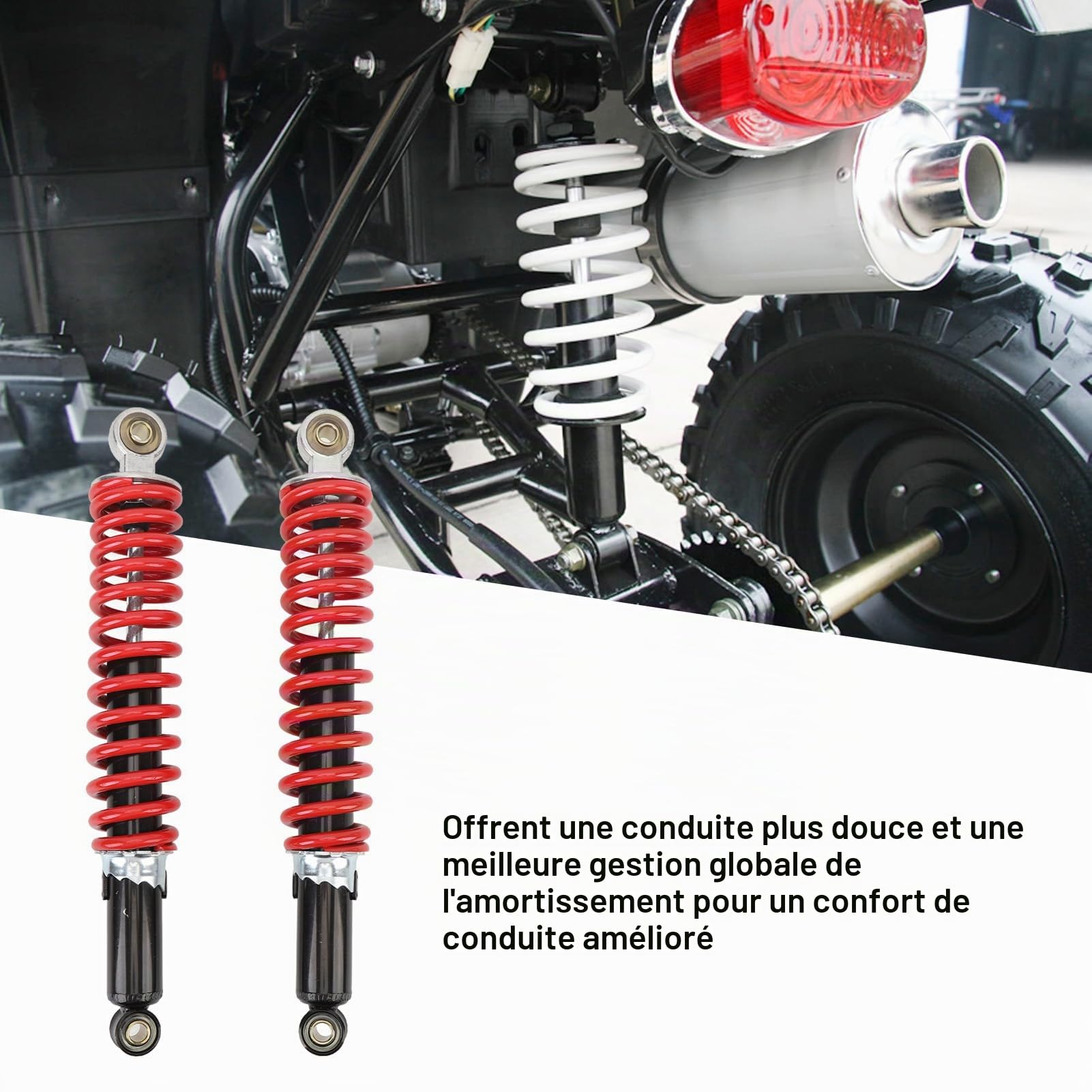 Lot de 2 Amortisseurs Universels de 350 Mm avec Ressort Haute Performance de 8 Mm, Adaptés pour les Motos Tout-terrain 50 C à 150 C C, ATV Quad et Scooters