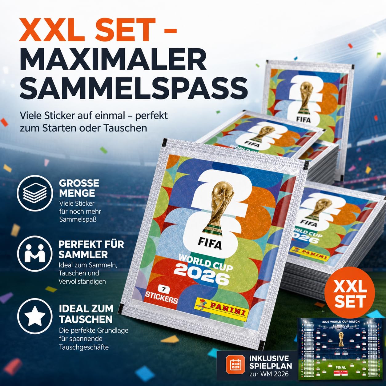 Set de iniciación XXL Fan Mundial 2026 – Pegatinas originales de Panini, 1 plan de juego (50 bolsas/350 pegatinas individuales) — view 6