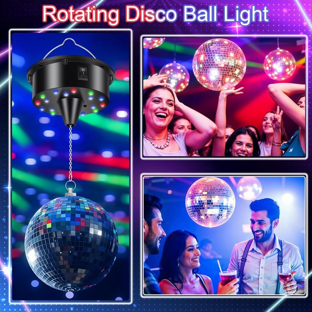 Boule Disco à Suspendre de 7,8 Pouces, Boule Disco Lumineuse à LED, Boule Disco Rotative, Décorations pour Fêtes en Intérieur