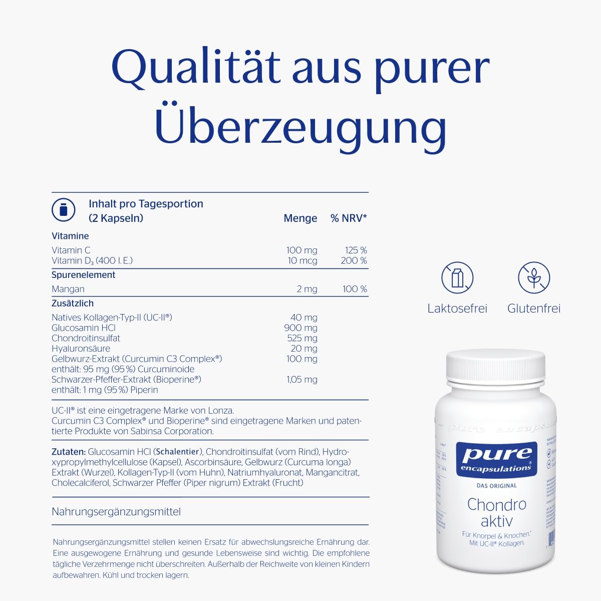 Pure Encapsulations - Chondro Aktiv - Gelenksformel mit UC-II Kollagen, Vitamin C & D, Glucosamin, Chondroitin und Hyaluronsäure - Unterstützt Knorpel und Gelenke - 60 Kapseln