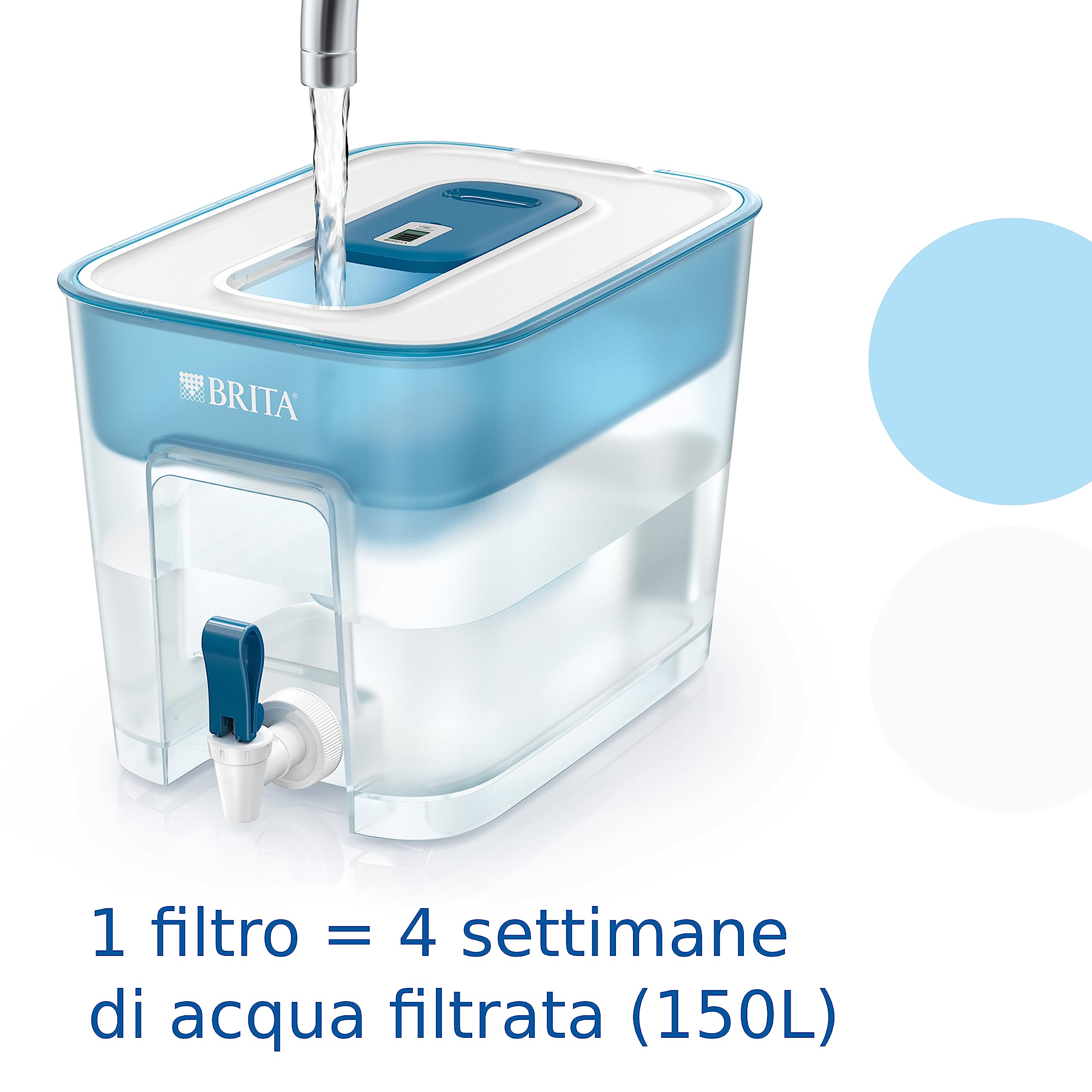 BRITA Dispenser filtrante acqua Flow (8.5L) incl. 1 x filtro MAXTRA PRO All-in-1 che riduce cloro, calcare, PFAS e metalli - Capienza XXL