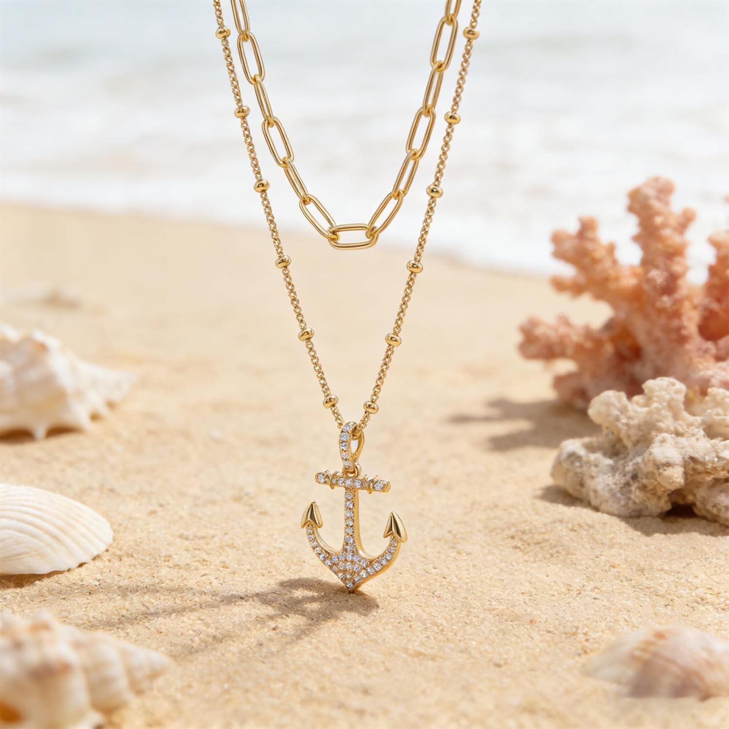 MEVECCO Layered Heart Necklace Pendant Handmade 18k Gold Plated Dainty Gold Choker Arrow Bar Layering Long Necklace for Women - Image 2