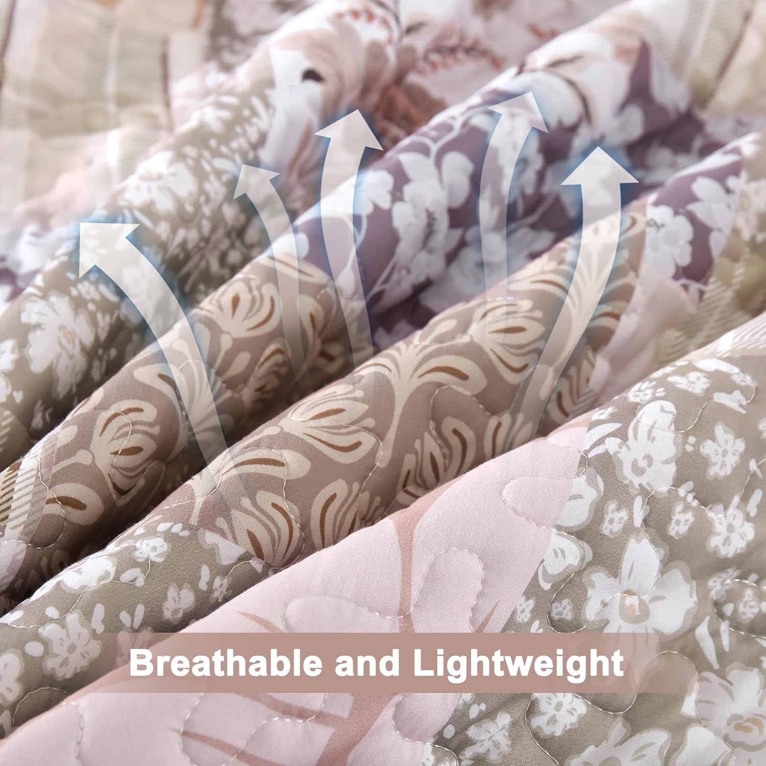 Dinjoy Patchwork Quilt Set King Size,Reversible Brown Floral Plaid Patchwork Summer Bedspread Coverlet Set, 3 Pieces Soft Microfiber Reversible Lightweight Bed Cover for All Season (110"x90")