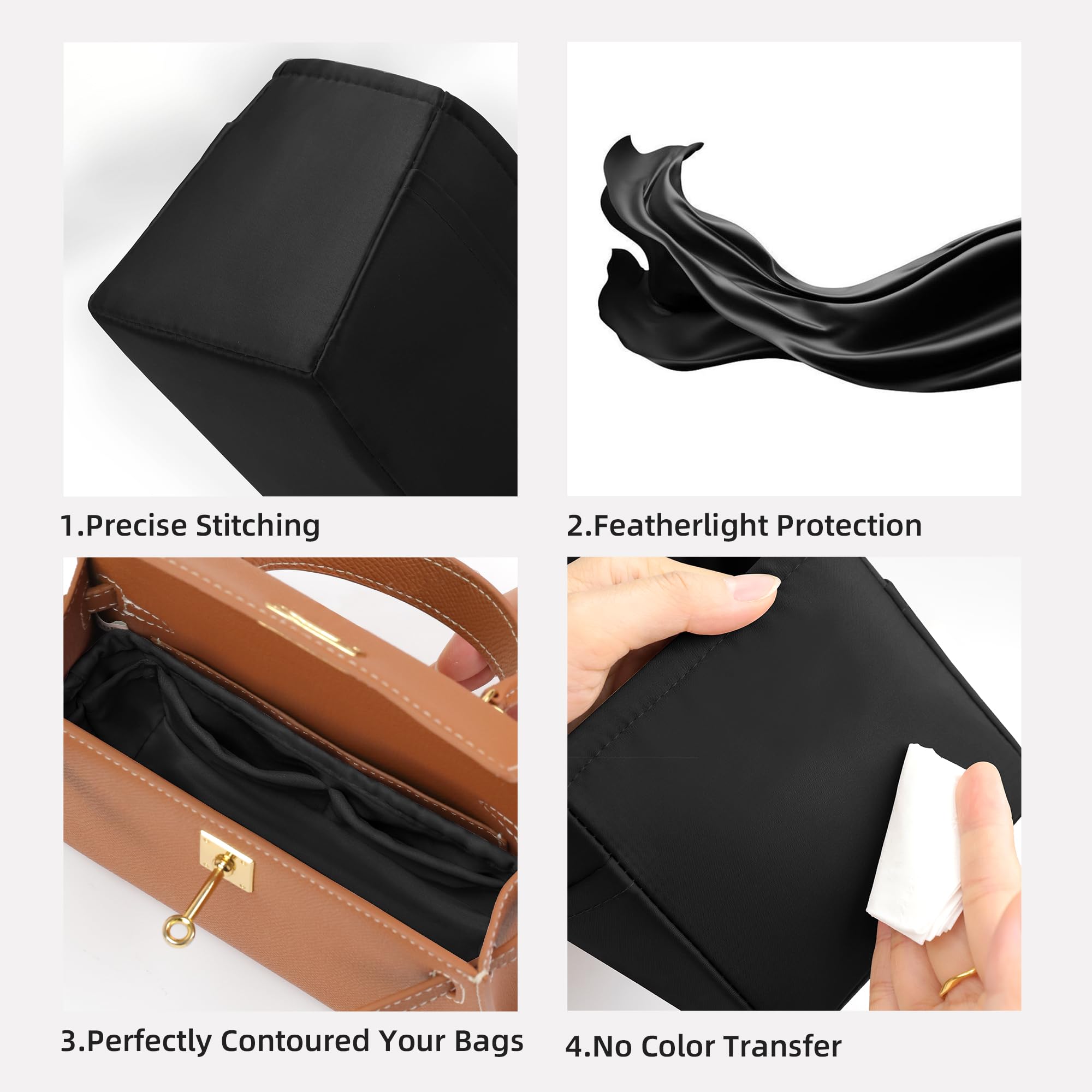 DGAZ Seiden Handtaschen Organizer für Kelly 32, Tasche in Tasche, Schwarz
