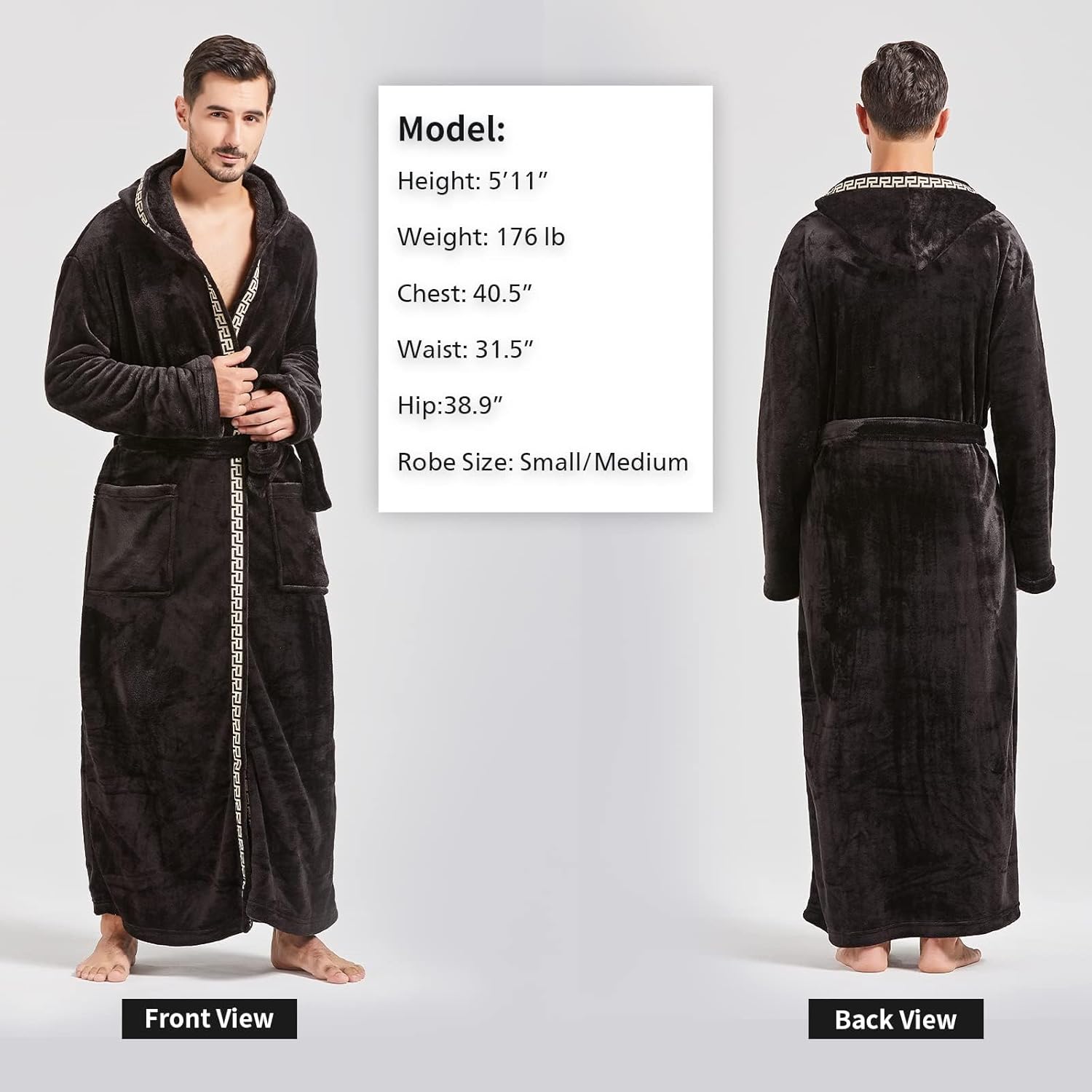 FashGudim Mens Robes Big and Tall with Hood Two-Tone Flannel Fleece Contrast Bathrobe Full Length Plush Long Robe House Coat - Image 2