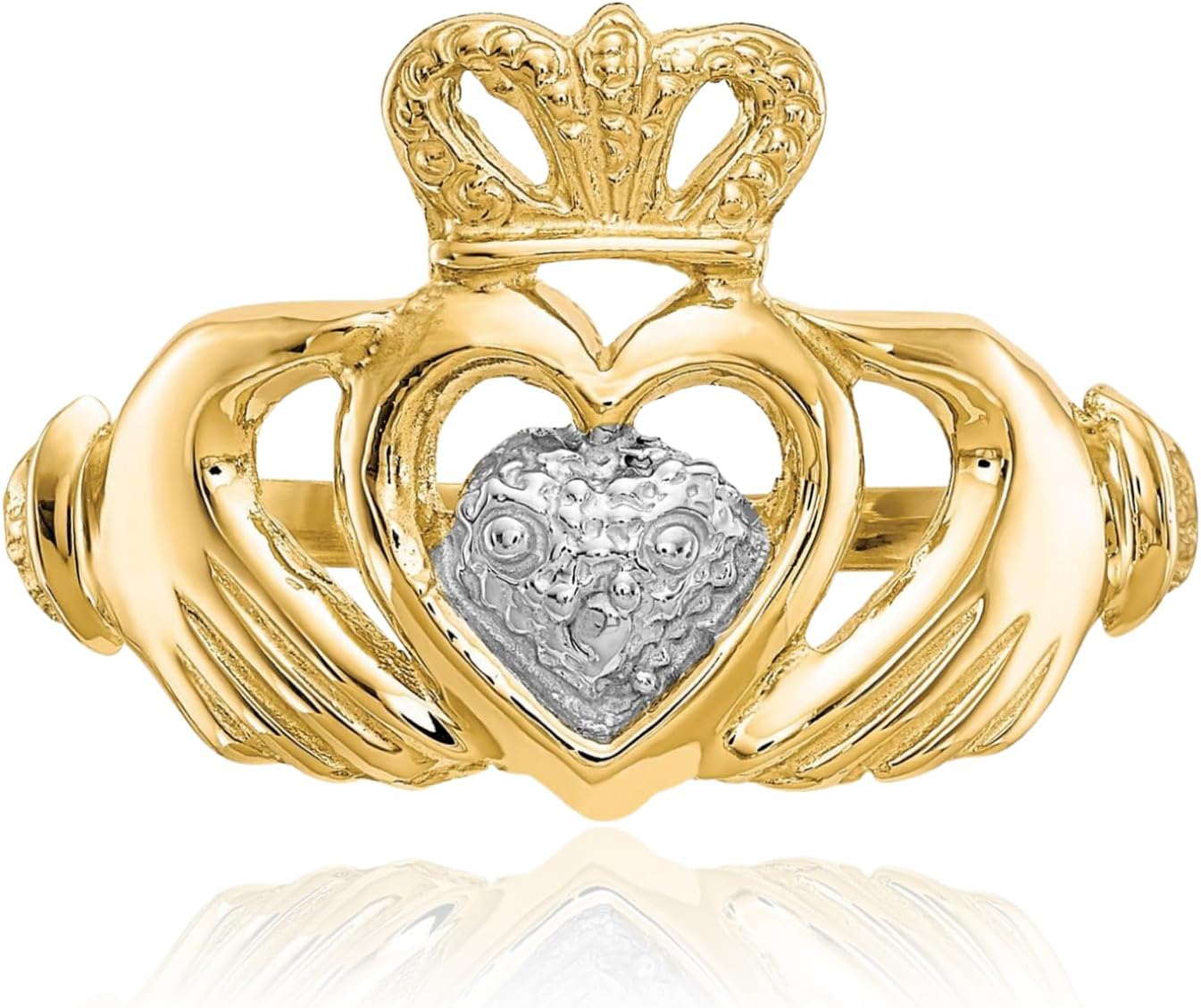 IceCarats 10K Solid Yellow Gold Filigree Heart Celtic Claddagh Statement Fashion Ring 1mm Slim Band Polished