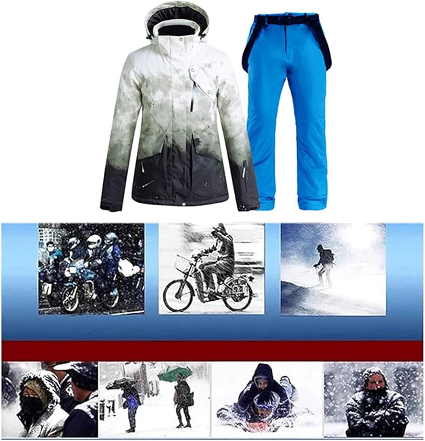 Men Two Piece Ski Suit Set, Trendy Loose and Insulated Waterproof Mountaineering Ski Suit Set
