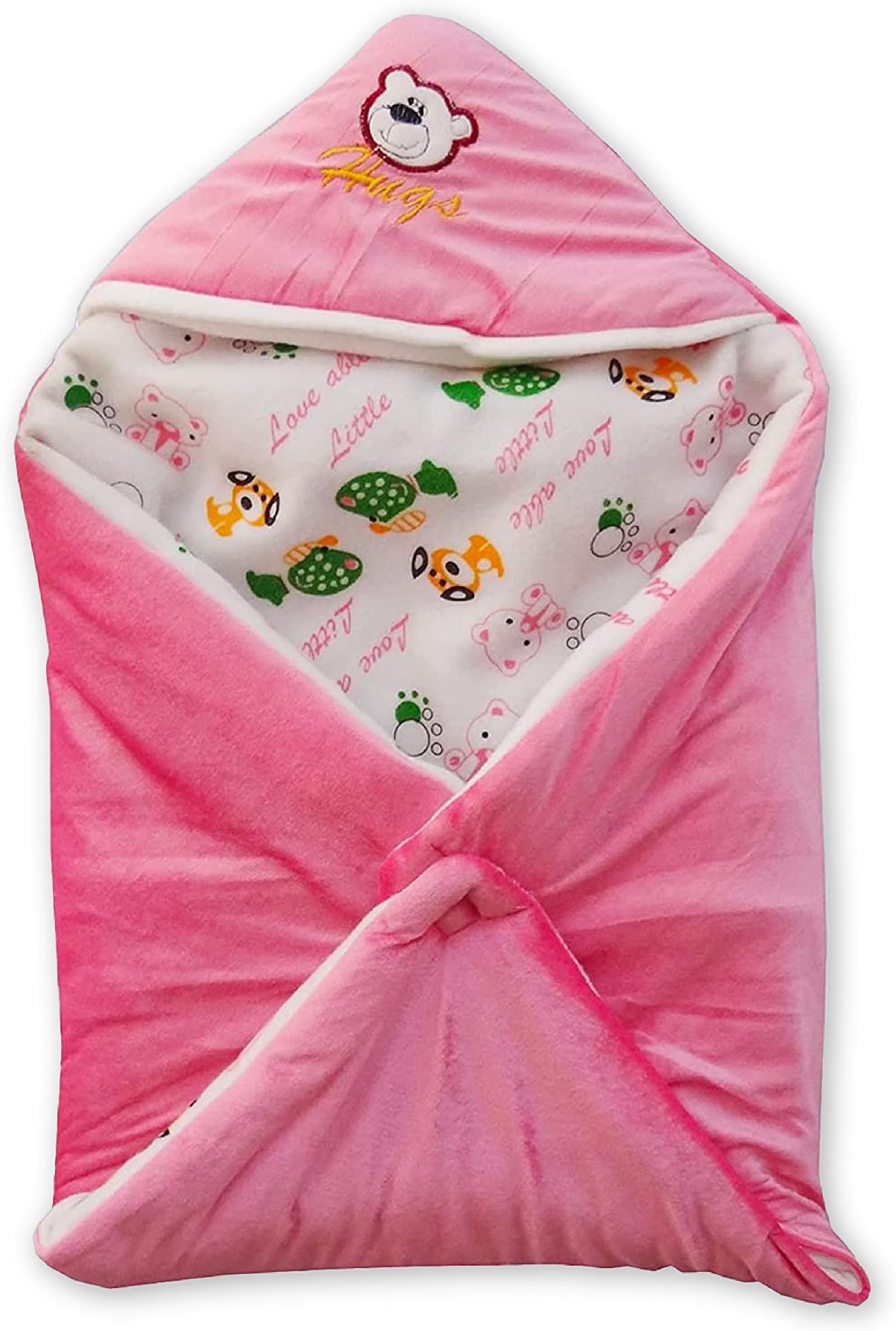 MY NEWBORN 3-in-1 Hooded Baby Blanket Wrapper (Pink) | Unisex Towel for Baby | All Season Soft Swaddle | Nursing Gift | Receiving Blanket | Travel-Friendly Quilts for Boys and Girls