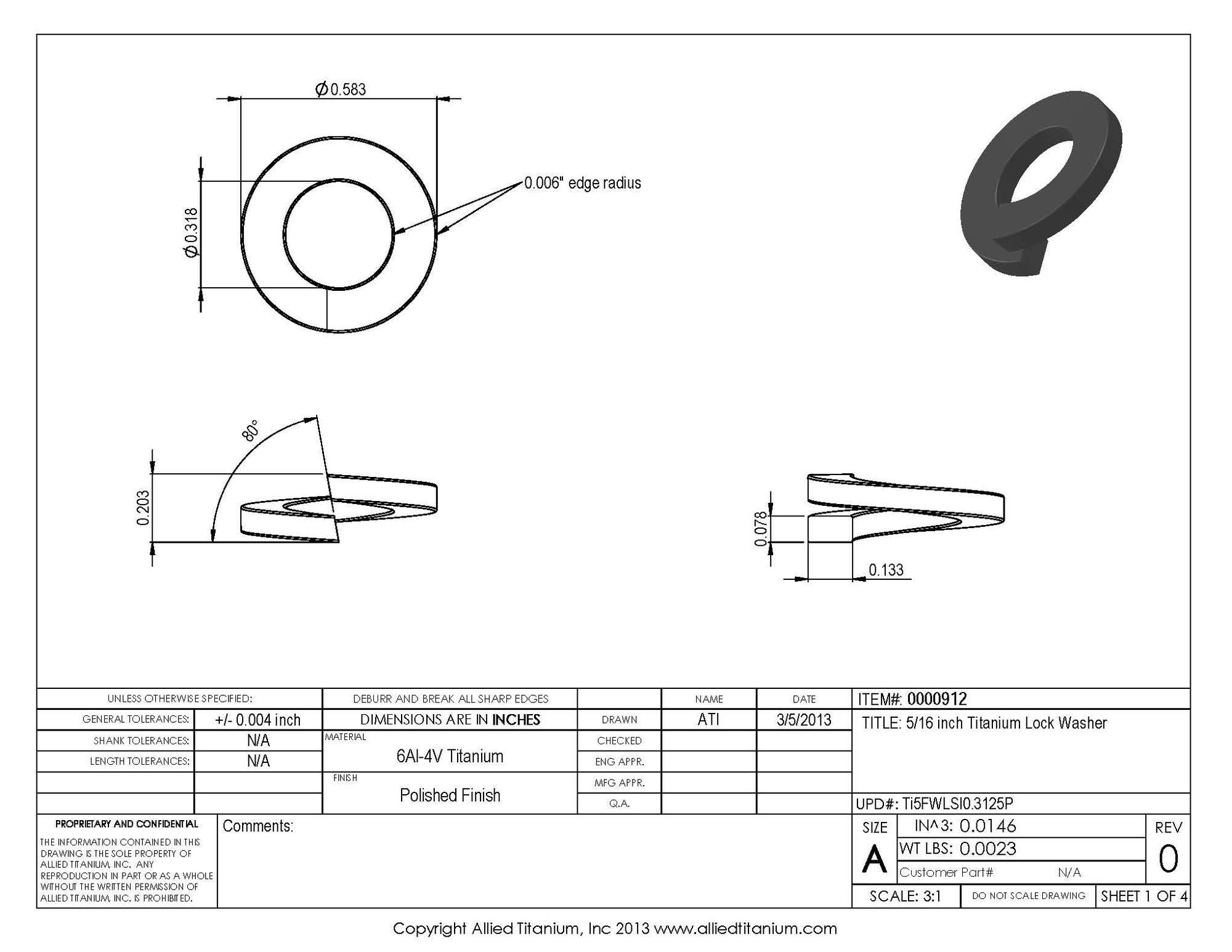 Allied Titanium 0000912, (Pack of 25) 5/16 inch Titanium Lock Washer, Grade 5 (Ti-6Al-4V)