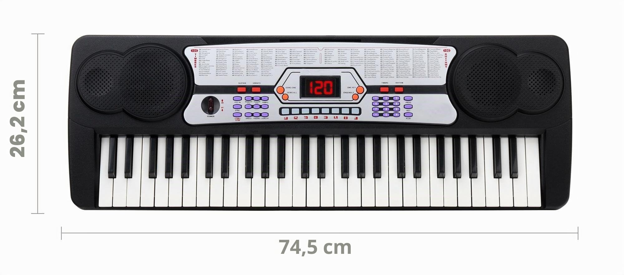 Kirstein FK-54 54 Tasten Keyboard inkl. Mikrofon zum Mitsingen (ideal für Kinder und Einsteiger, extra großes LCD-Display, 100 Sounds und Rhythmen, umfangreiche Lernfunktion, Kopfhöreranschluss)