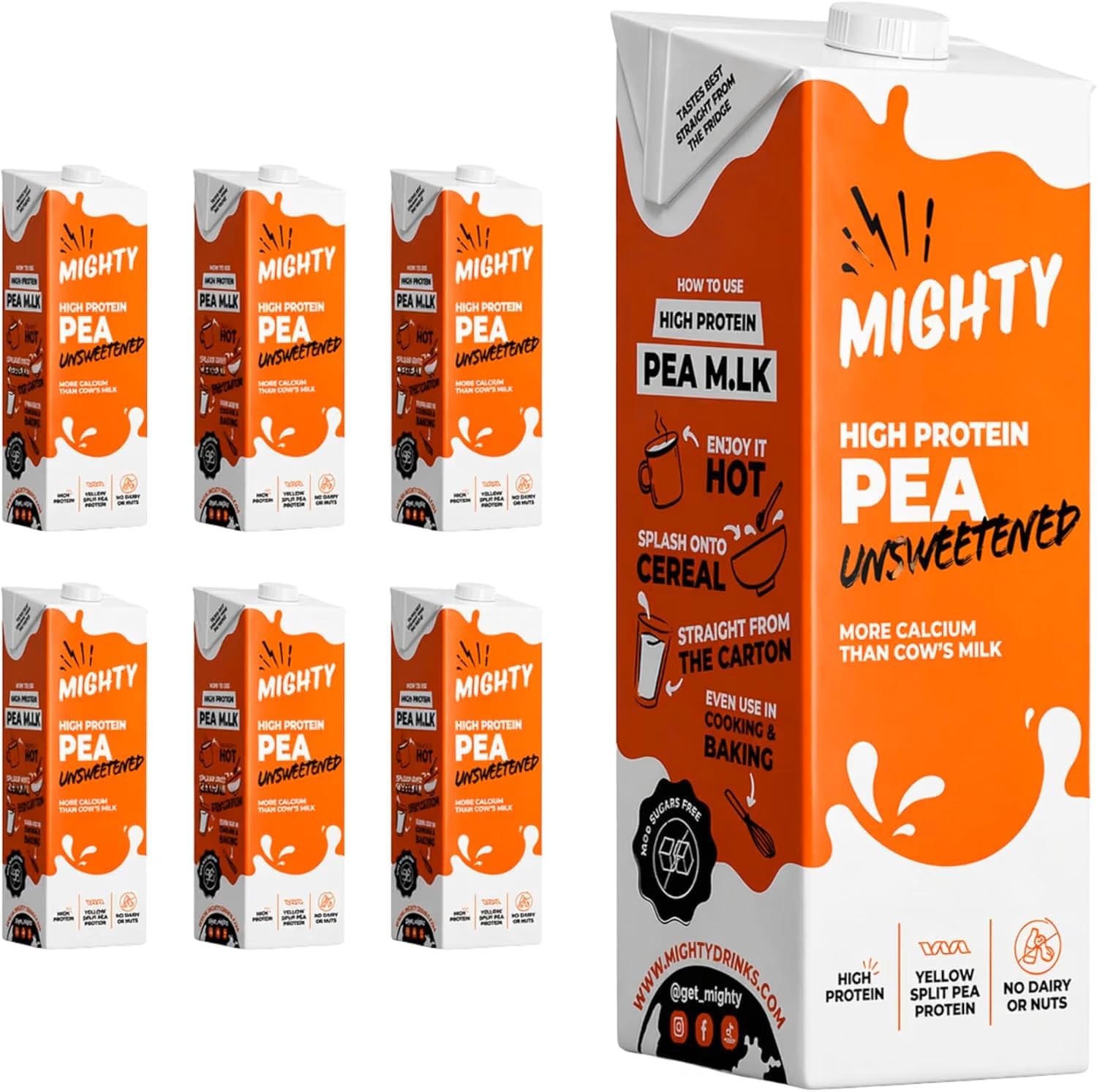 Mighty Pea Milk Unsweetened, High Protein Plant Based M.lk, (6x1L Cartons), Sugar Free, Free from Dairy, Nuts & Lactose, UHT Pea Drink