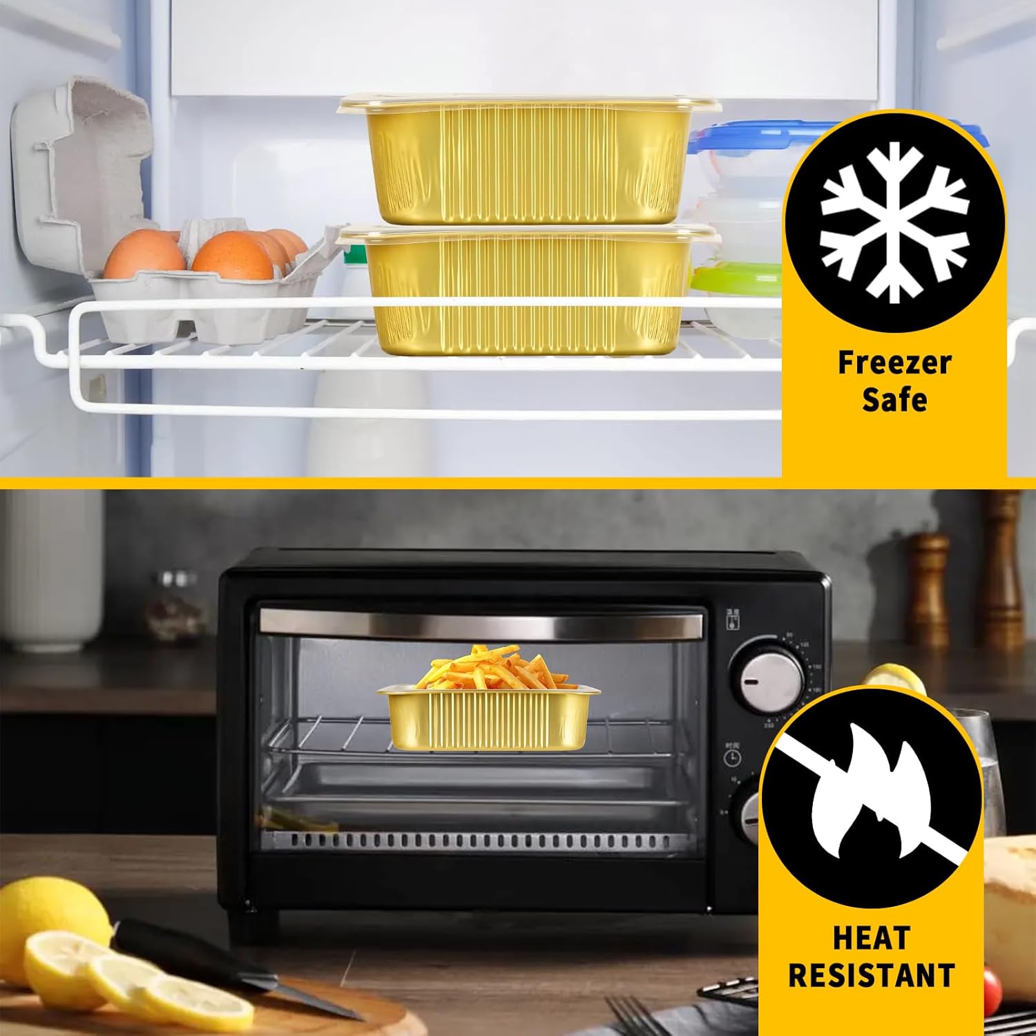 40 Pack 3 LB 8.6"×6.6"×2.4" Aluminum Foil Pans with Lids Heavy Duty, 48oz Gold Aluminum Foil Baking Pans Double Thick Tin Foil Food Container for Baking, Meal Prep, Freezer, Heating and Takeout