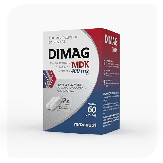 Kit 3 Dimag MDK 400mg Di-Magnésio Malato Vitamina D e K2-7 com 60 Cápsulas Maxigold Dimag MDK 400mg (60 cáps), Único