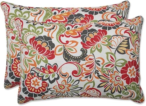 Pillow Perfect - Cojines decorativos para interioresexteriores con flores brillantes, 2 unidades, lumbares - 16.5 x 24.5 pulgadas, verderojo Zoe