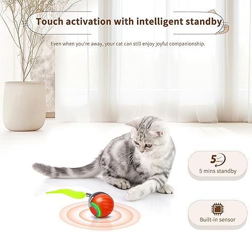 Miniatura 5 de Speedy Tail 2.0 - Juguete interactivo para gatos  Pelota inteligente para gatos con cola de plumas, juguete motorizado de movimiento automático para