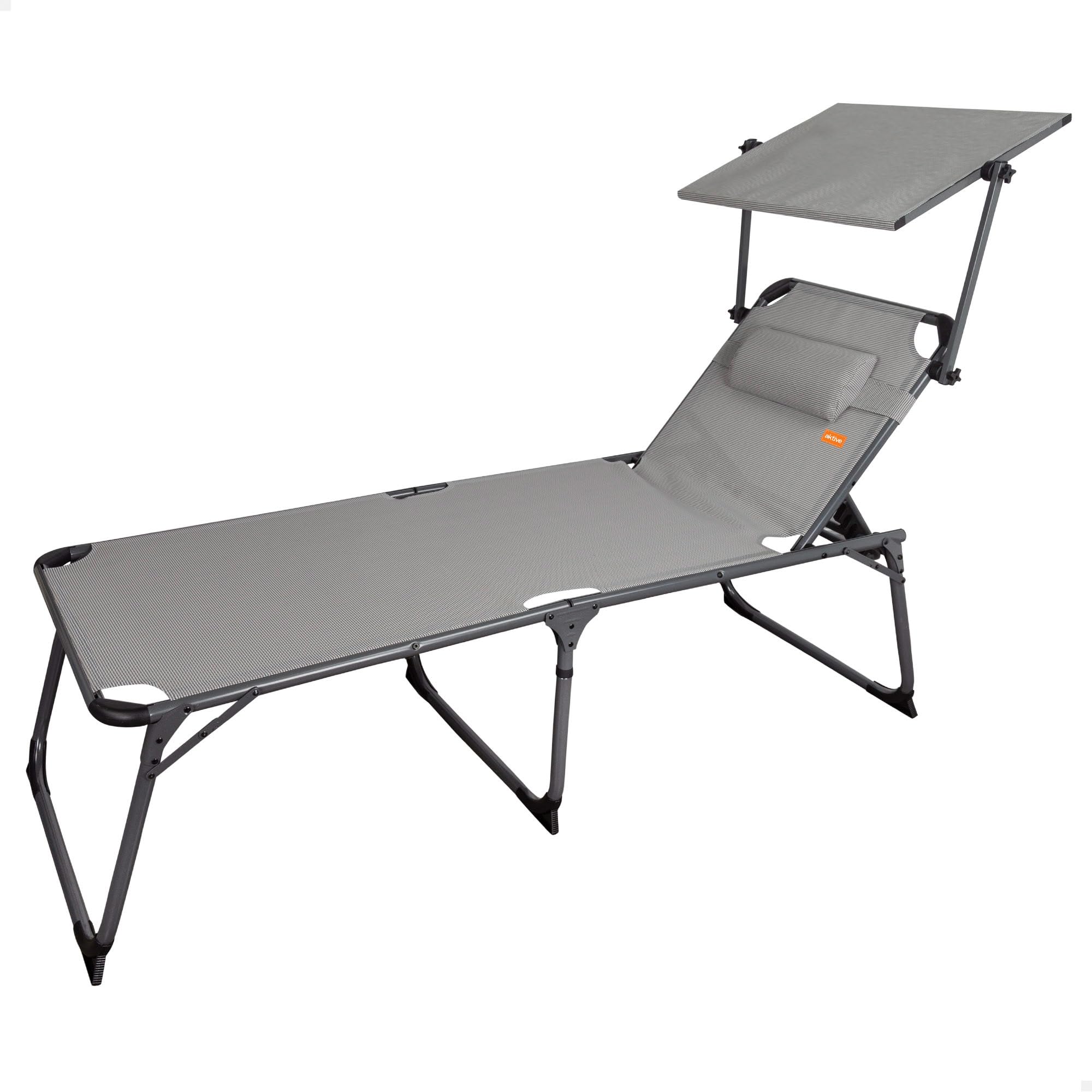 AKTIVE 62613 - Tumbona plegable de playa con parasol, Tumbona de playa con cojín, 193x67x48/96 cm, altura del asiento 48 cm, color gris, tumbona plegable, 5 posiciones, peso máx 100 kg