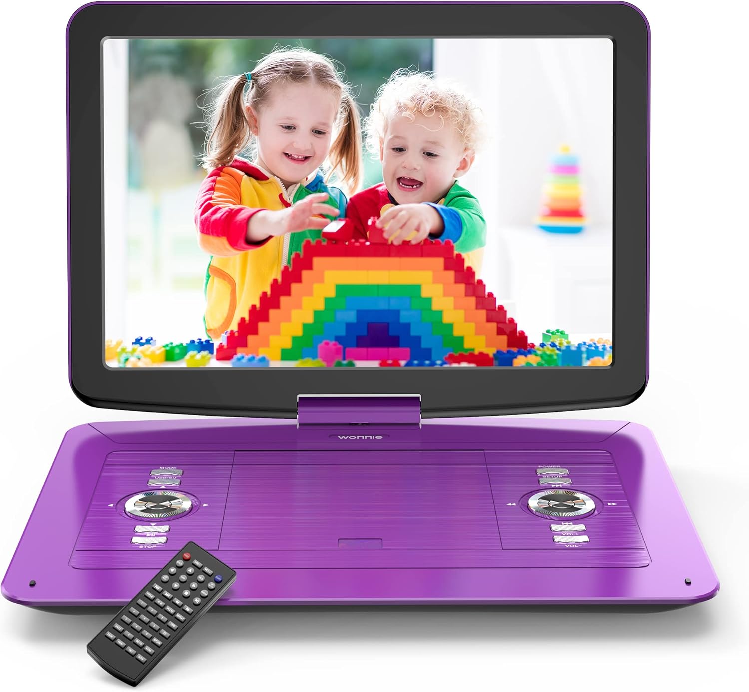 WONNIE 17.9" Portable DVD/CD Player with 15.4" Large Swivel HD Screen, 6 Hours 5000mAH Rechargeable Battery, Support USB/SD Card/Sync TV, Regions F r e e, Car Charger, Remote Control for Kids, Purple