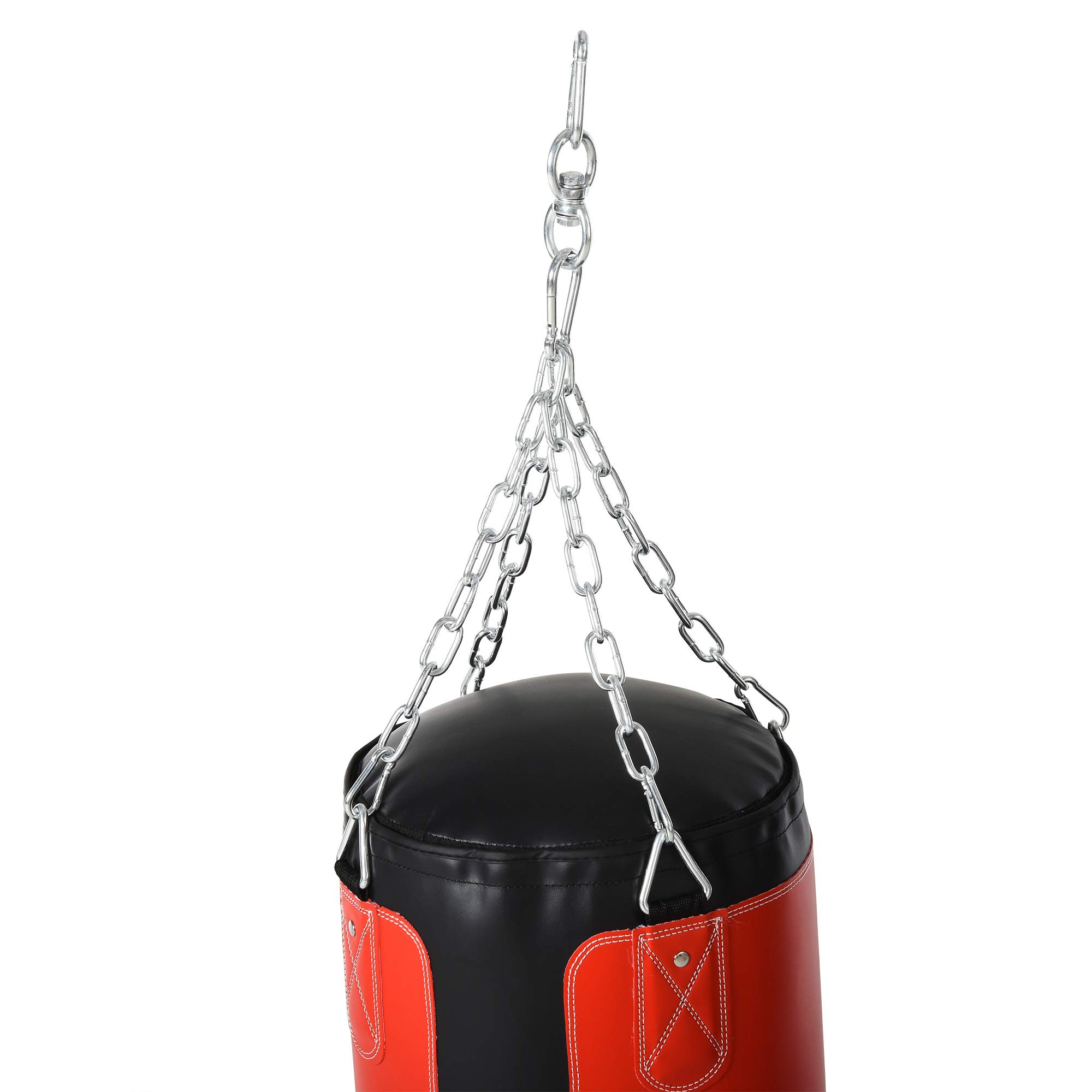 HOMCOM Ensemble sac de frappe Ensemble de boxe avec gants de boxe Rempli Ensemble pour adultes adolescents Hanging Boxing Heavy Bag 16 KG Ø30 x 120 cm Noir+Rouge