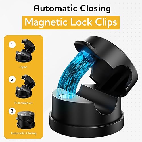 Miniatura 4 de Clips magnéticos para cables a presión, paquete de 6, soportes de cable de rotación de 360 grados para escritorio, dormitorio, oficina, organización