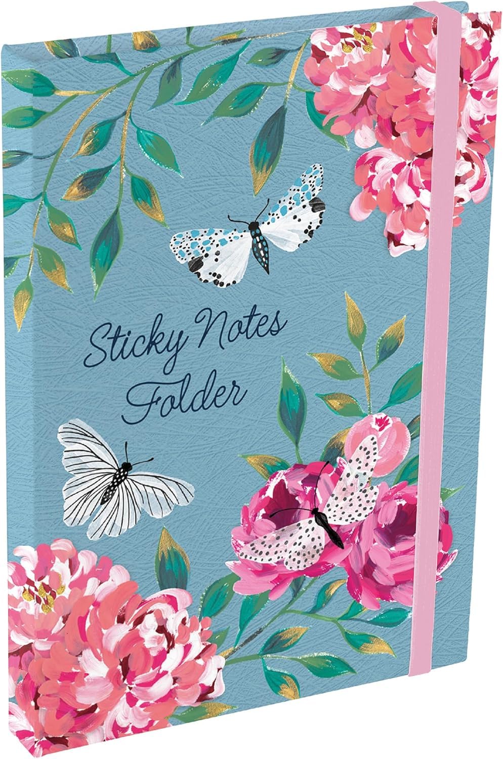 Flutter Sticky Notes Folder – 7 Pads & to-Do List Pad, Hardback Organiser with Elastic Closure, Floral & Butterfly Stationery Gift — image 1