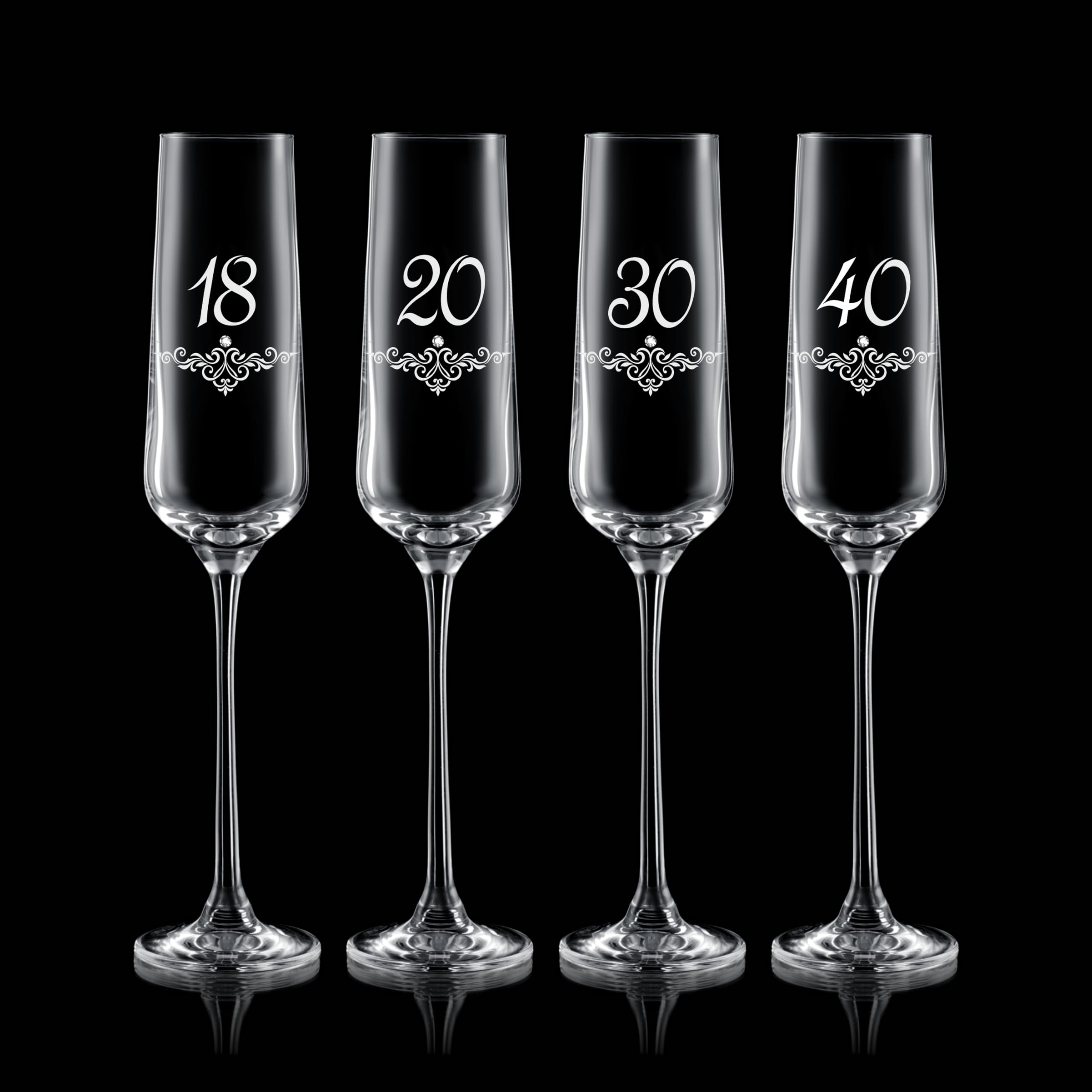 Poem Copa de champán con grabado, modernas copas de champán con diseño ornamental y acento de cristal, 70 cumpleaños hombre y mujer, regalos para mujeres y hombres, hecho a mano en la UE, 1