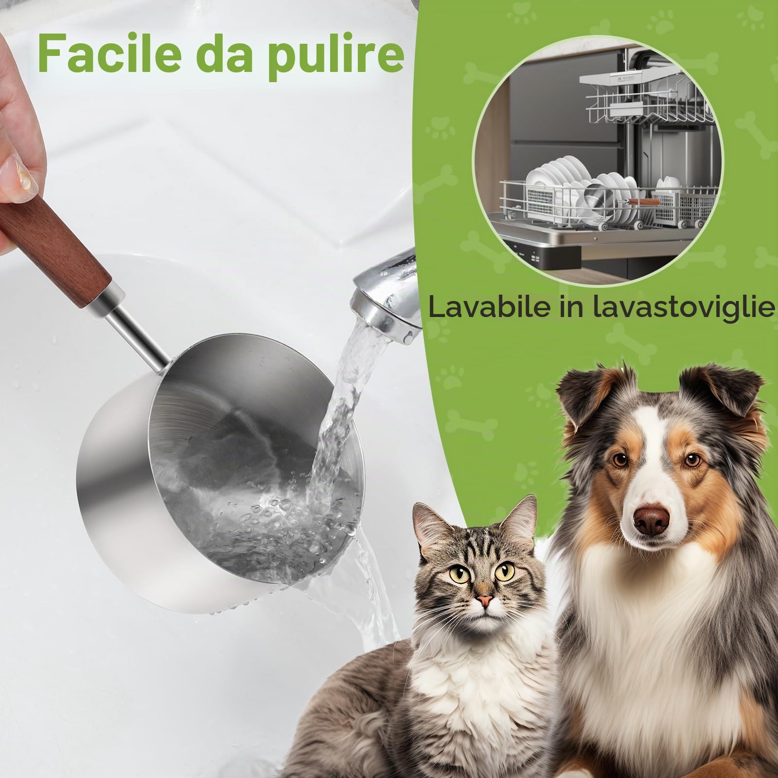 Misurino per cibo per cani e gatti, in acciaio inossidabile 304. Capacità di 1 tazza. Misurazioni della scala di precisione