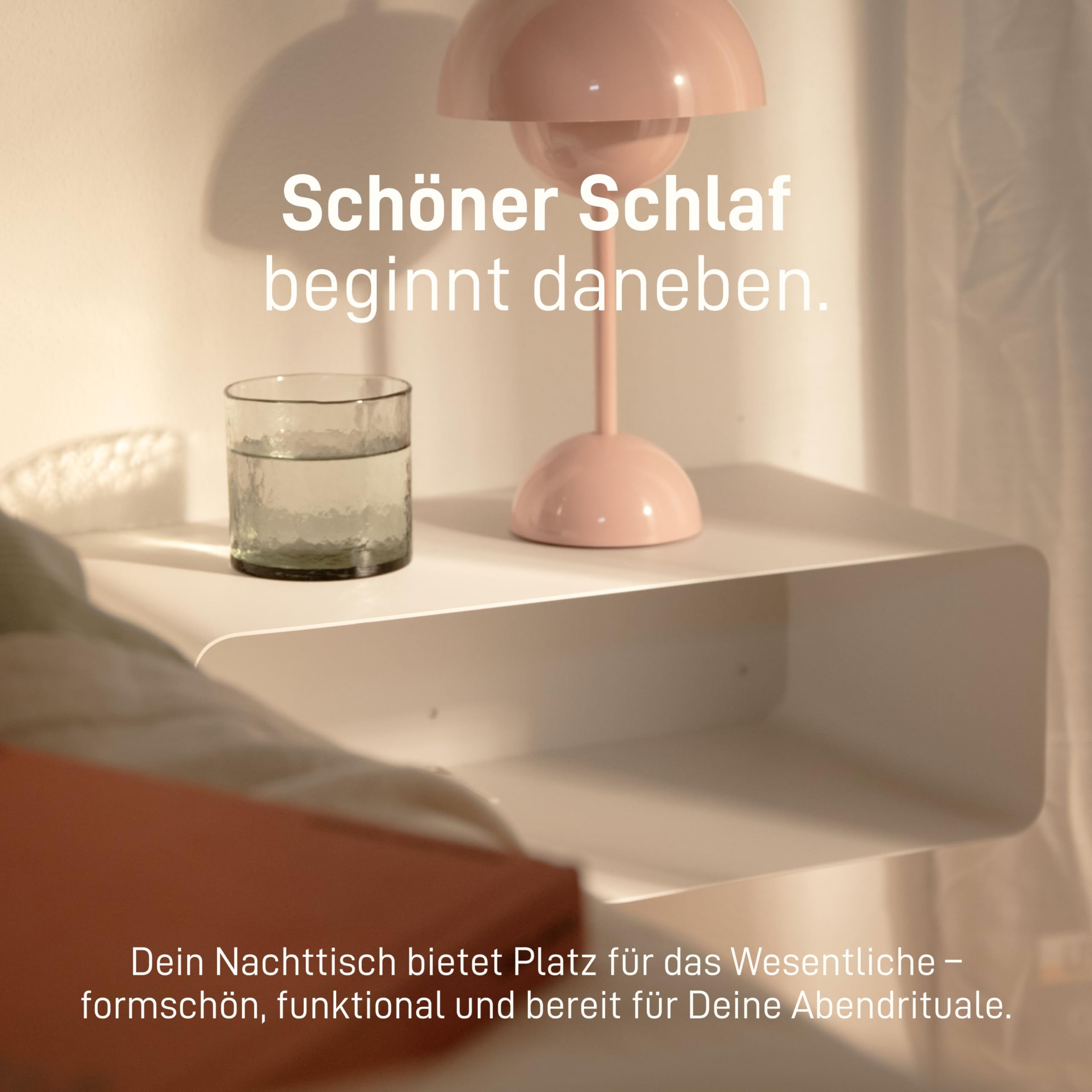 Natural Goods Berlin 1x Nachttisch Sheet - Schweberegal Weiß, Metall 45 x 24 x 15 cm - Nachttisch hängend, schwebender Tisch - Nachtschrank hängend, Wandregal Cube, Wandnachttische