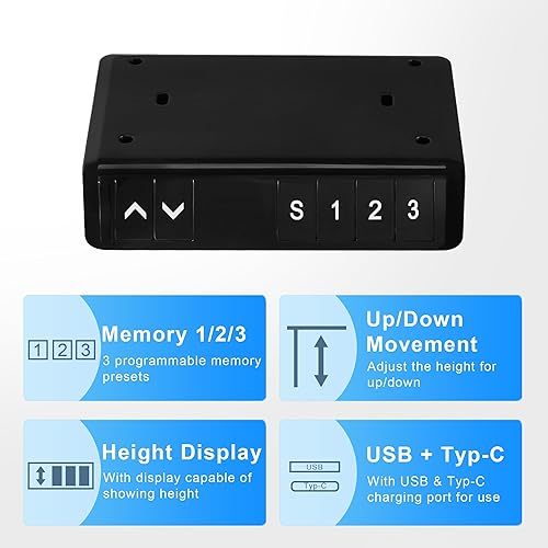 Miniatura 4 de Fromann Marco de escritorio eléctrico de 3 niveles con patas ovaladas de doble motor, altura ajustable, con puertos USB A+ C, resistente 300 libras,