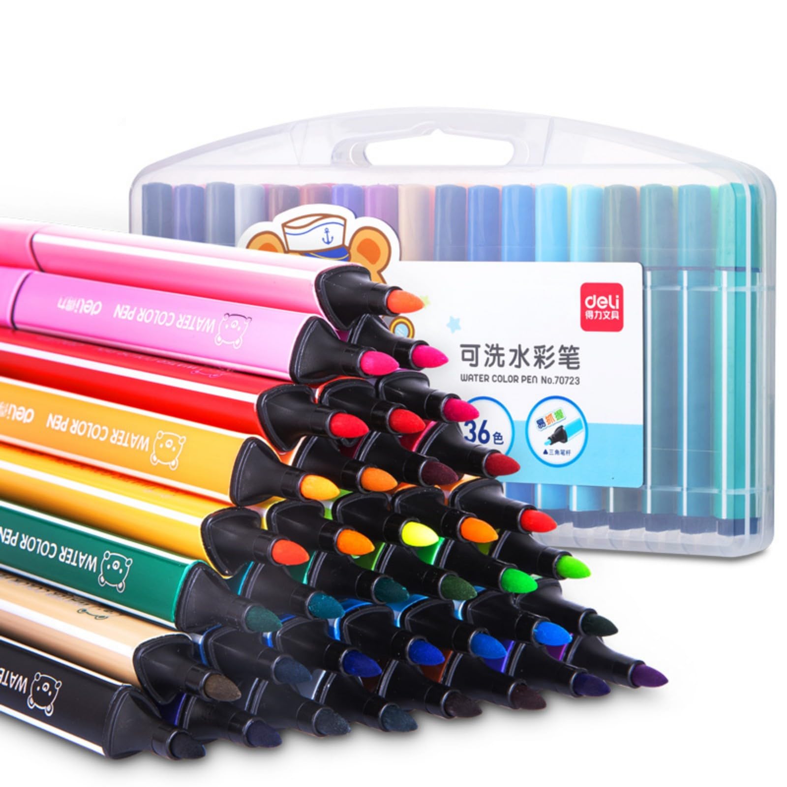 Washable Water Colour Pen Watercolour Colouring Drawing Pens Assorted Colours Markers Pens Doodling, Pack of 36