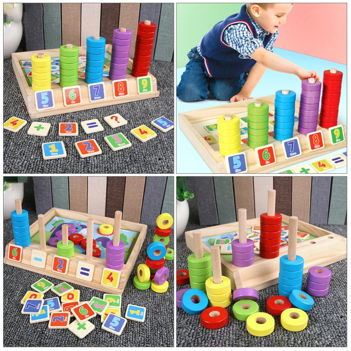 YARNOW Giocattolo Educativo in Legno, Set 1 Pezzo Puzzle Numerico e Blocchi da Costruzione, Favorisce Capacità Creative e Riconoscimento dei Colori per Attività Didattica