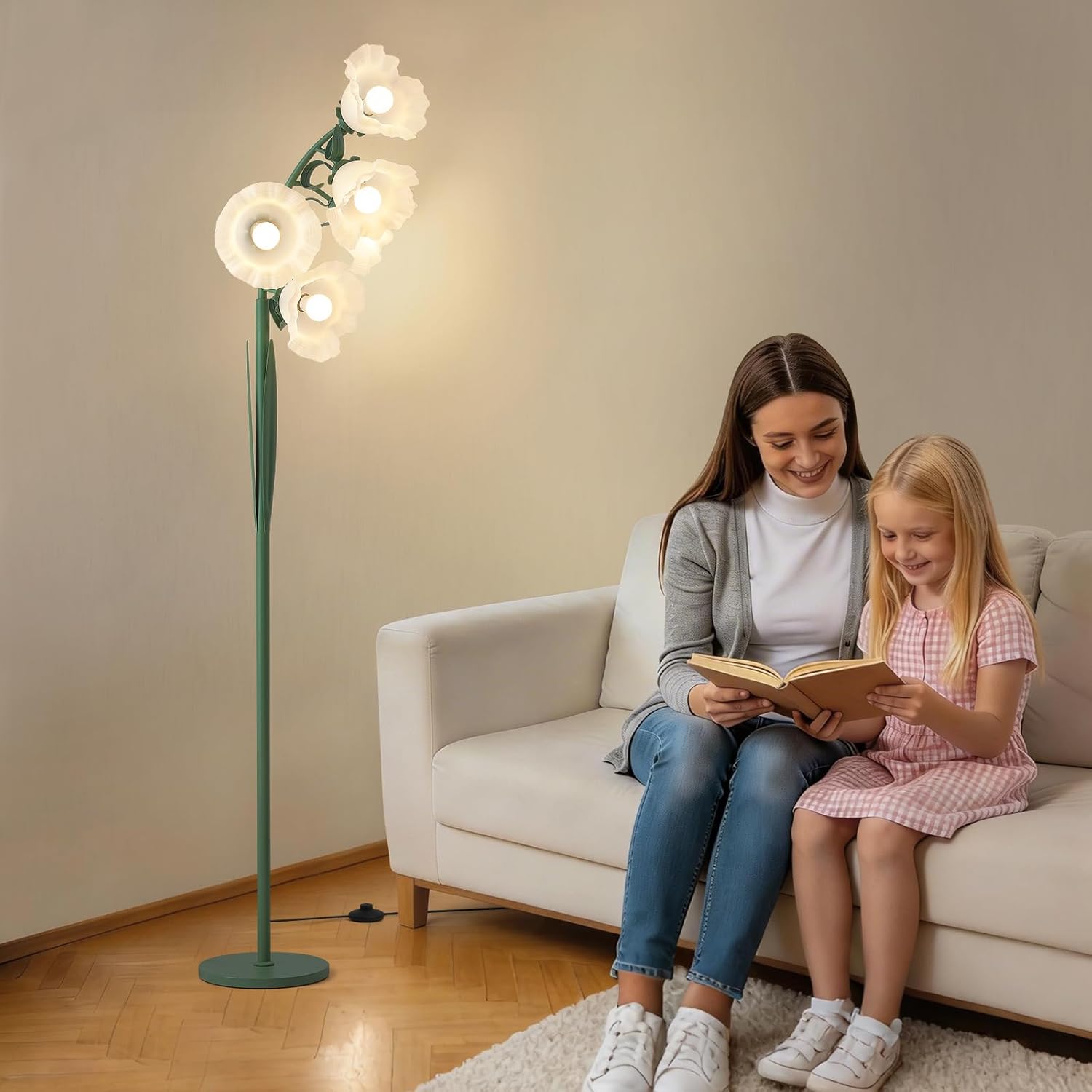 5 Light Flower Floor Lamp for Living Room,3CCT LED Arc Floor Lamp with Foot Switch,Floral Standing Lamp for Bedroom with Acrylic Shades,Tall Lamp for Girls & Women Bedroom Decor(Bulbs Included)