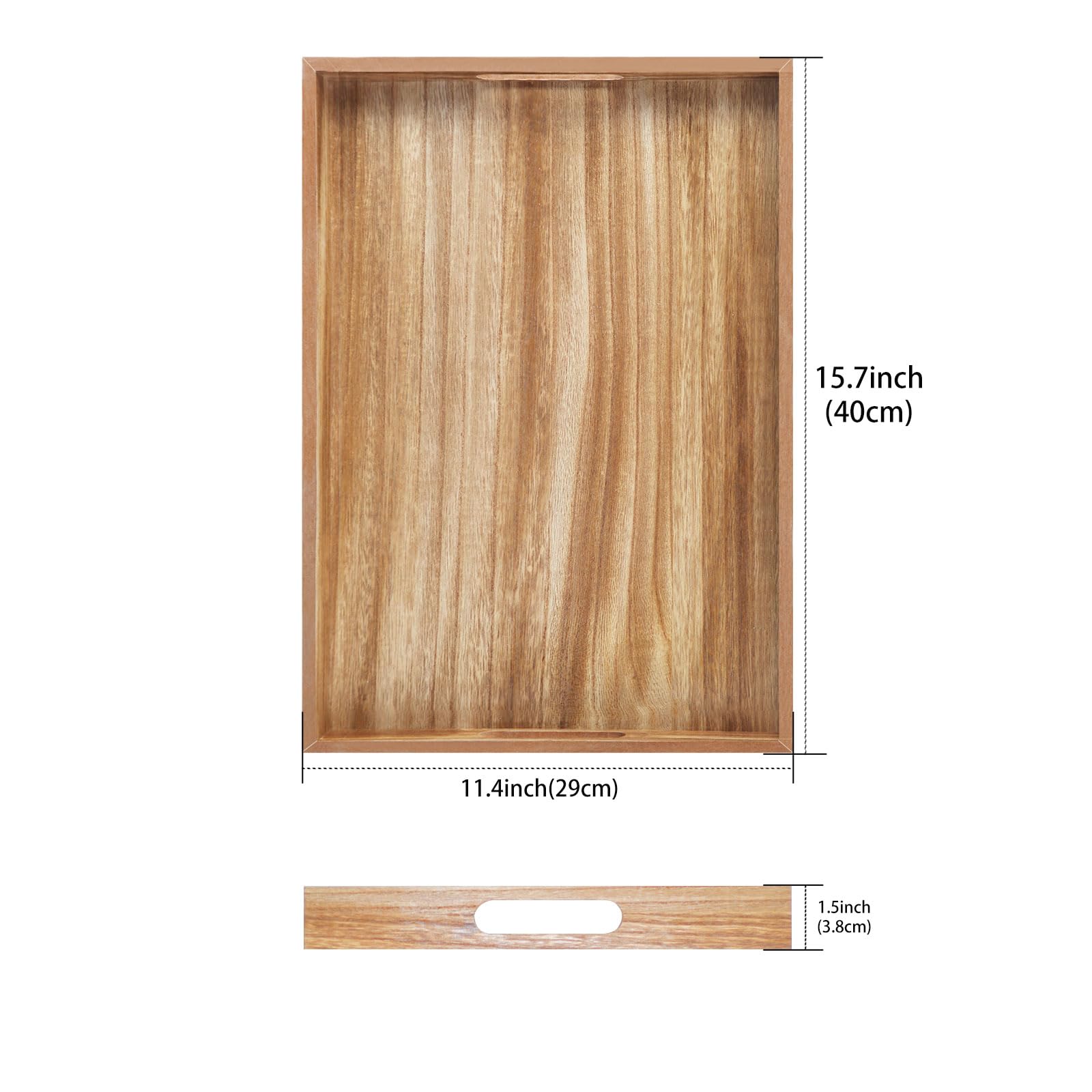 Krismax Wooden Serving Tray with Handles, Serving Platter 15.7x11.4 Inch Food Drinks Tray for Coffee Table,Decorative Storage Tray for Entertaining, Breakfast Tray in Bed,Lunch,Dinner,BBQ(Brown)