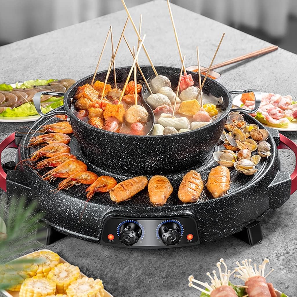 YYDS Hot Pot Multi-Function Baking Tray Non-Stick Non-Smoke Barbecue Grill Maifan Stone Barbecue Hot Pot One Pot Shabu-shabu Electric Grill (Color : Single Pot)