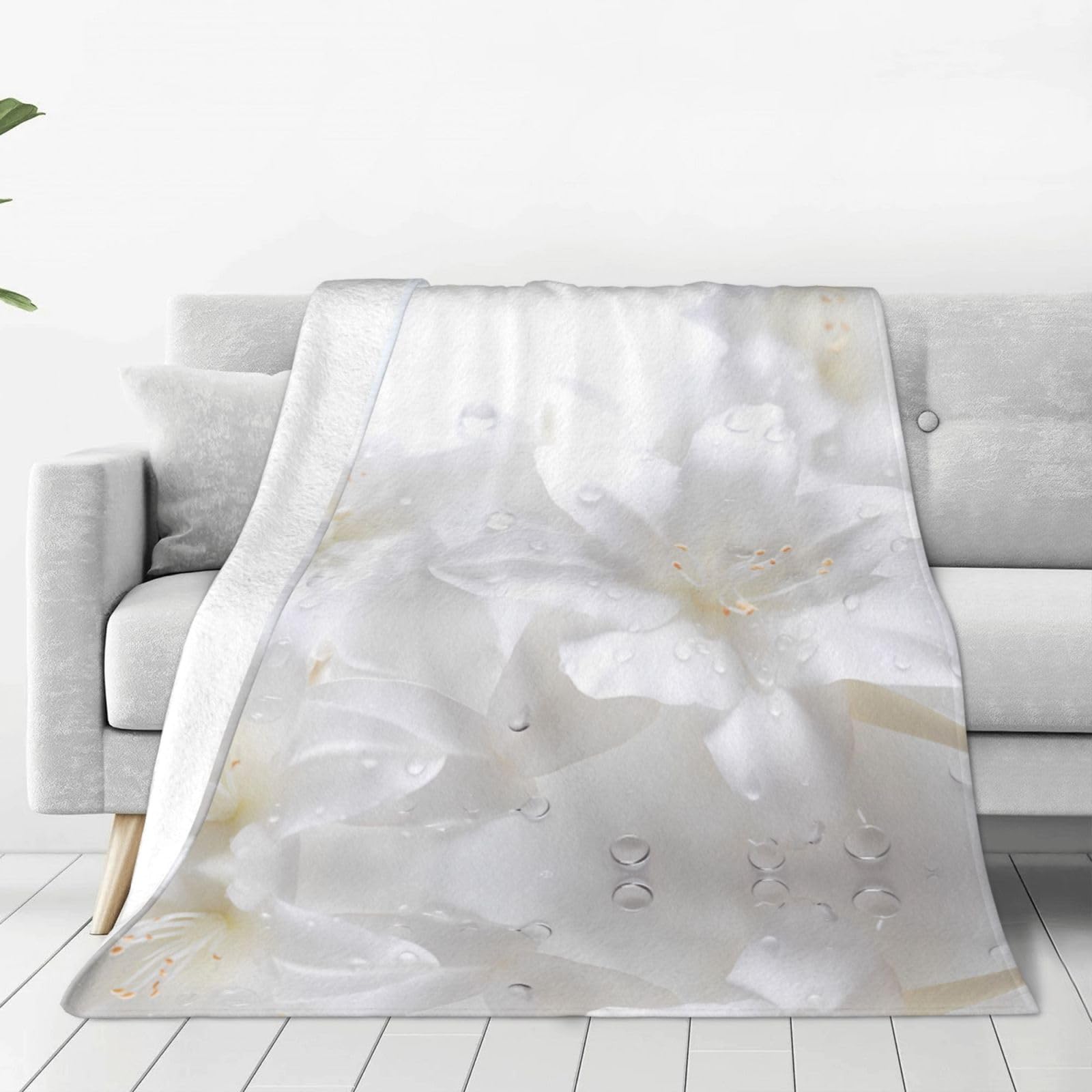 Couverture en flanelle blanche PHAYAH 203x152 cm pour canapé et lit