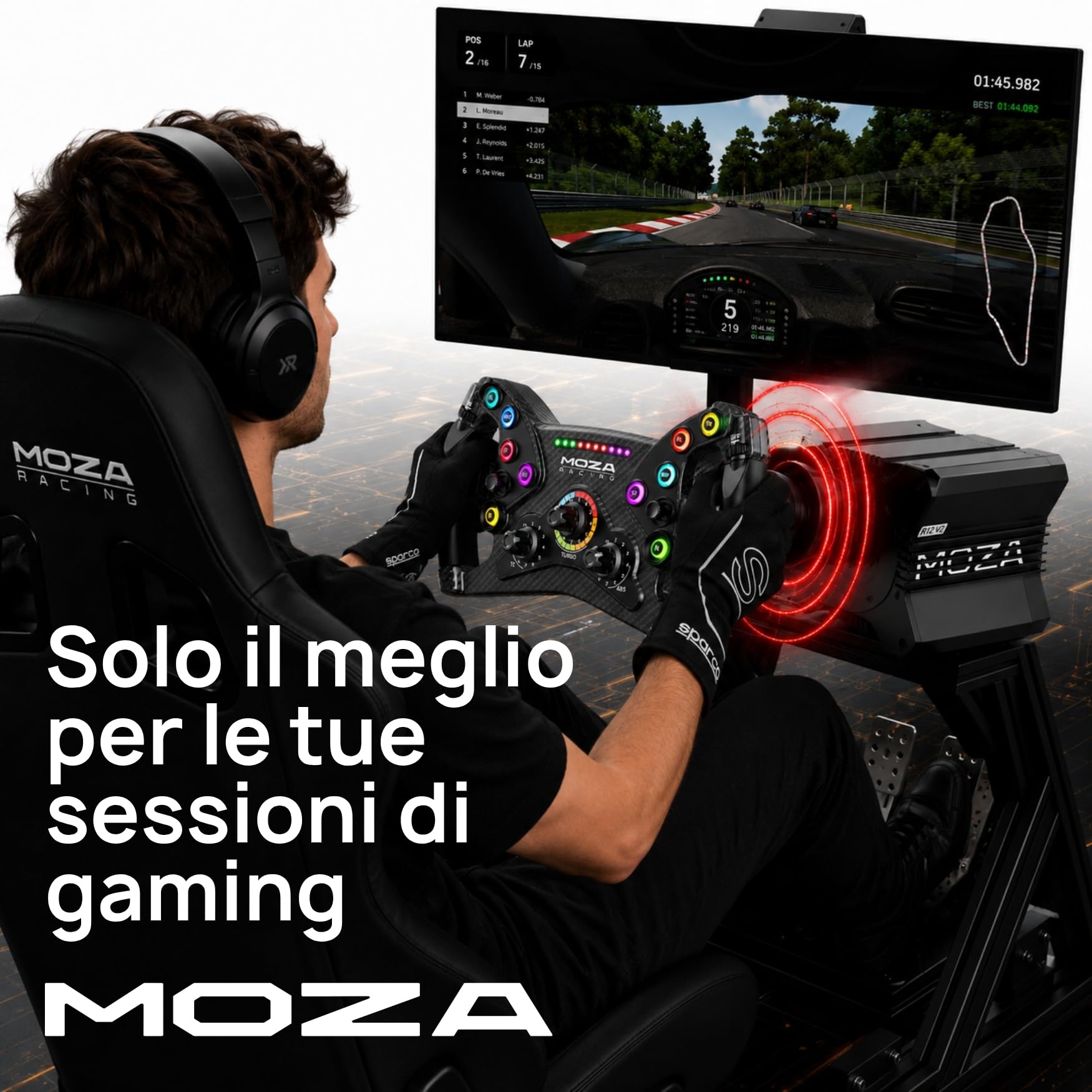 MOZA R12 V2 Base Volante Direct Drive 12 Nm per Simulatore di Guida PC, Encoder Magnetico 21 bit, Rotore in Fibra di Carbonio, Alluminio Aerospaziale, Sim Racing Professionale