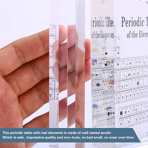 Miniatura 4 de Tabla periódica con elementos reales en el interior, pantalla de mesa periódica acrílica con 83 elementos reales, pantalla de marco giratorio de