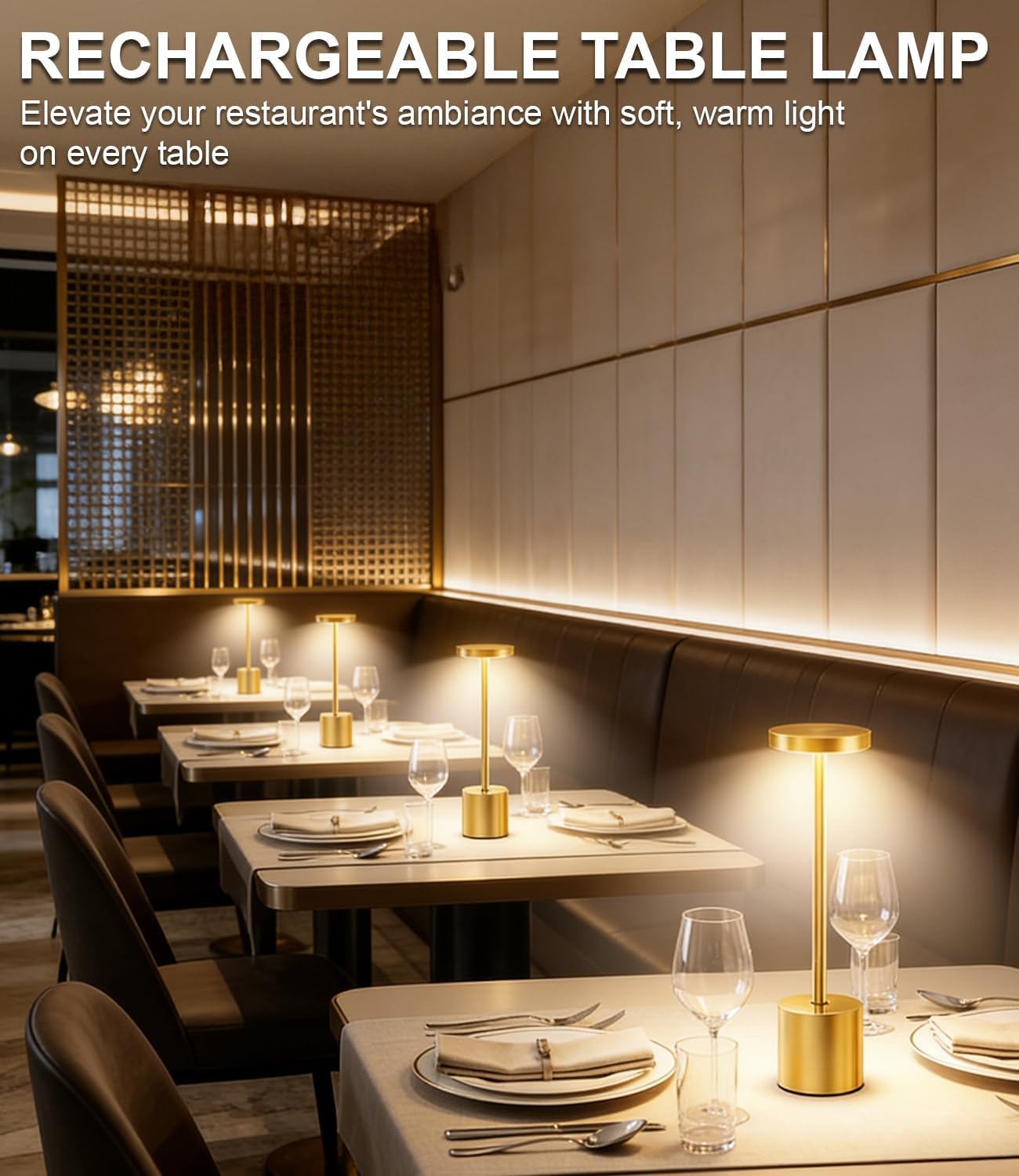Cordless Table Lamp Set of 2, Gold 5000mAh Rechargeable Battery Operated Lamps, Wireless 3 Color Dimmable Touch Lamp Table Light for Restaurant Dining Patio Outdoor, Home Decor