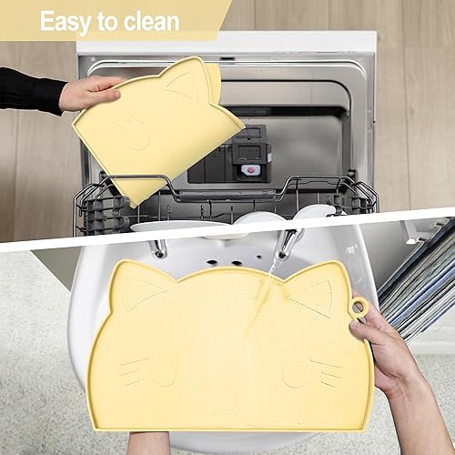 Miniatura 13 de Coomazy Tapete de comida para gatos, tapete de alimentación para perros más grueso para alimentos y agua, tapete de silicona antideslizante