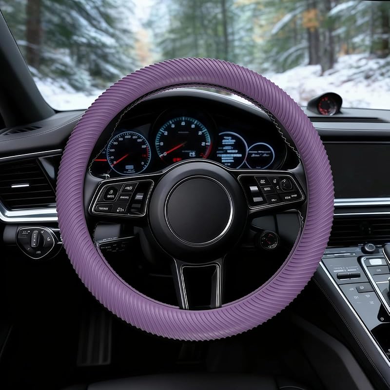 Capa para volante WOCOCN em silicone fino antiderrapante roxa para carros e caminhões, 35,6 cm