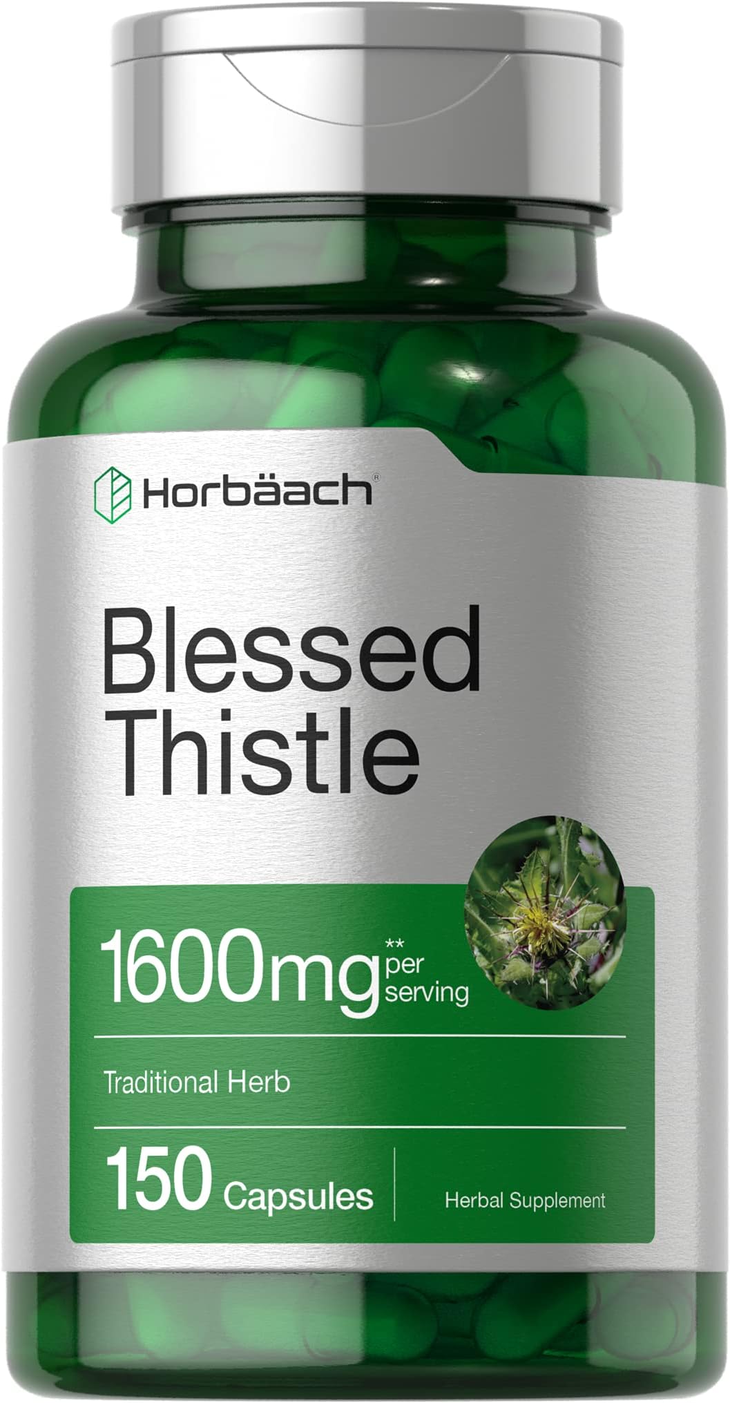 Horbaach Blessed Thistle Capsules | 150 Count | Max Potency | Non-GMO, Gluten Free Herb Supplement