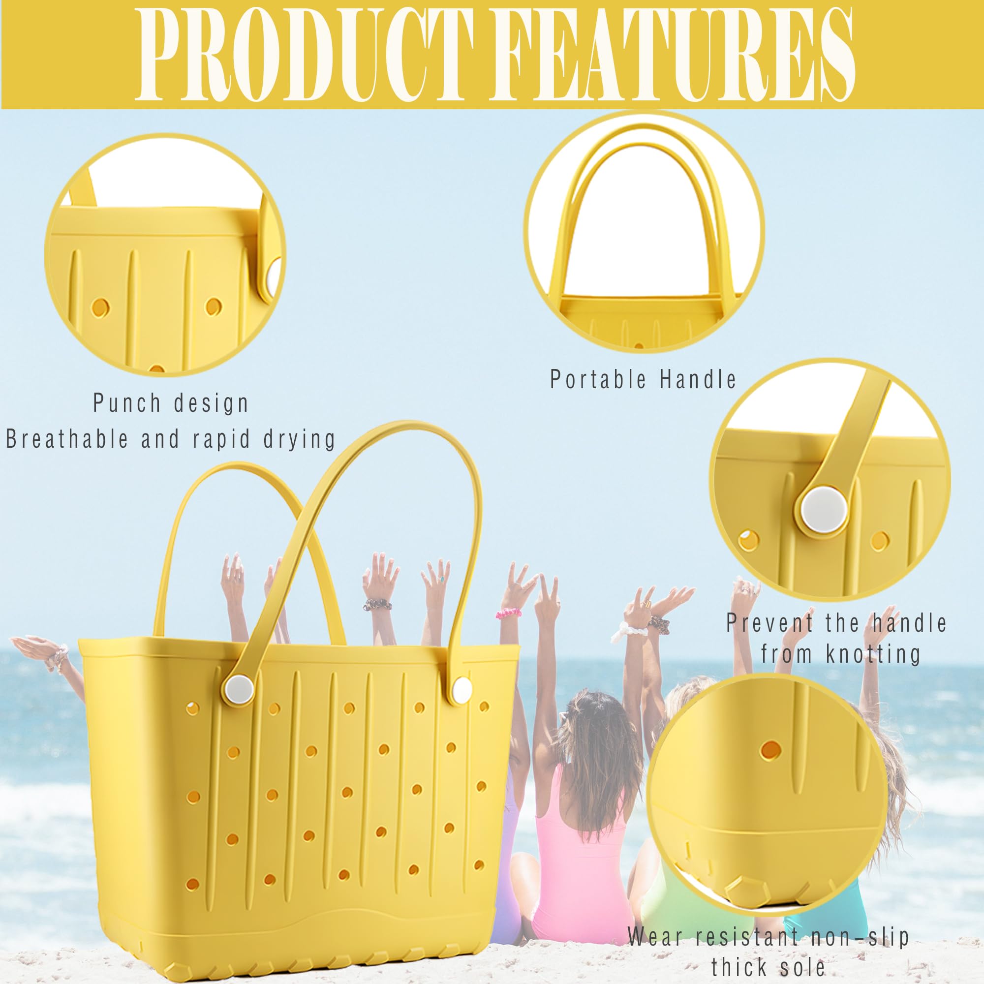 Forrader Rubber Beach Tote Bag, Large Waterproof Beach Bag for Pool Boat, Sports, Outdoor Washable Travel Tote Bag